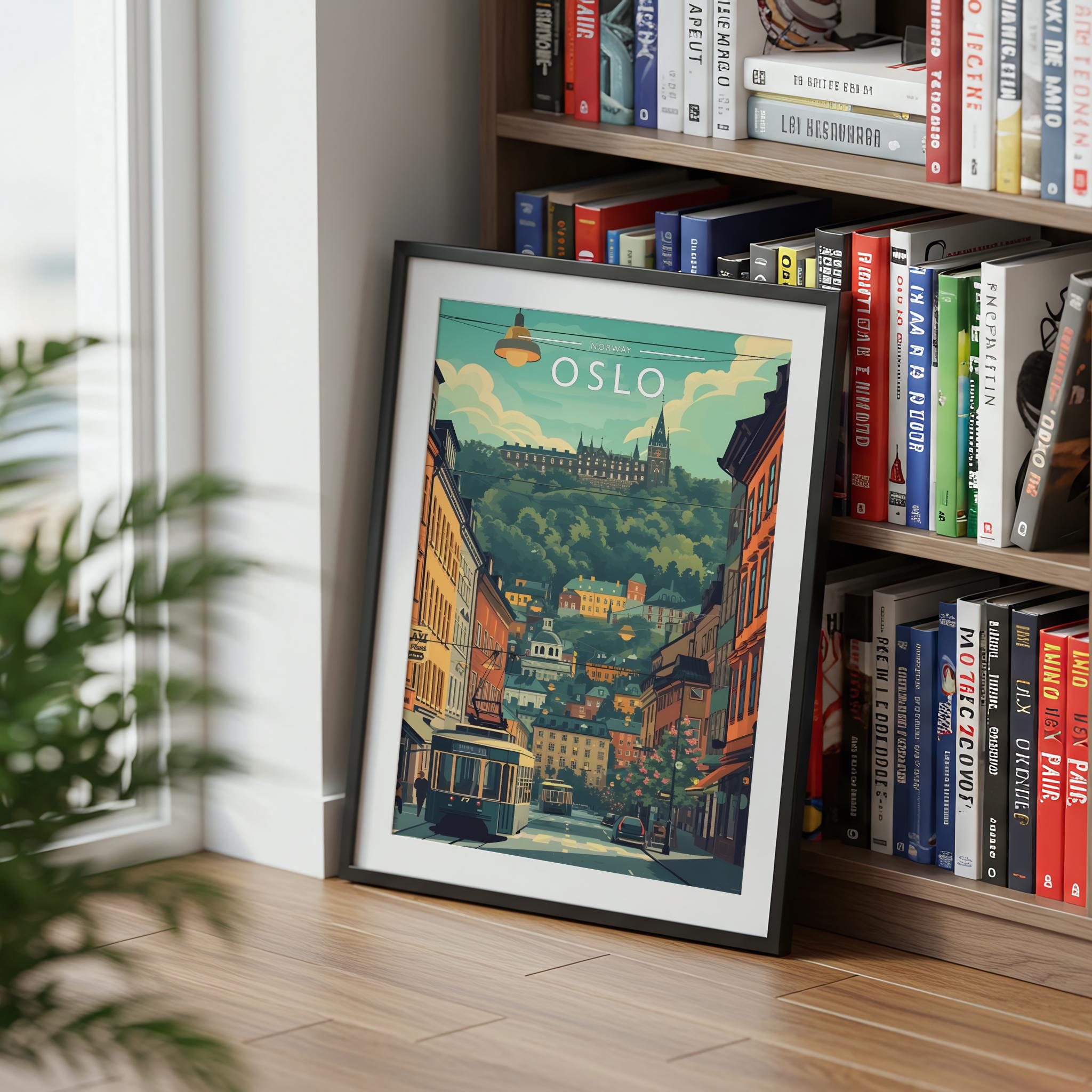 Oslo Travel Poster mounted in a black frame