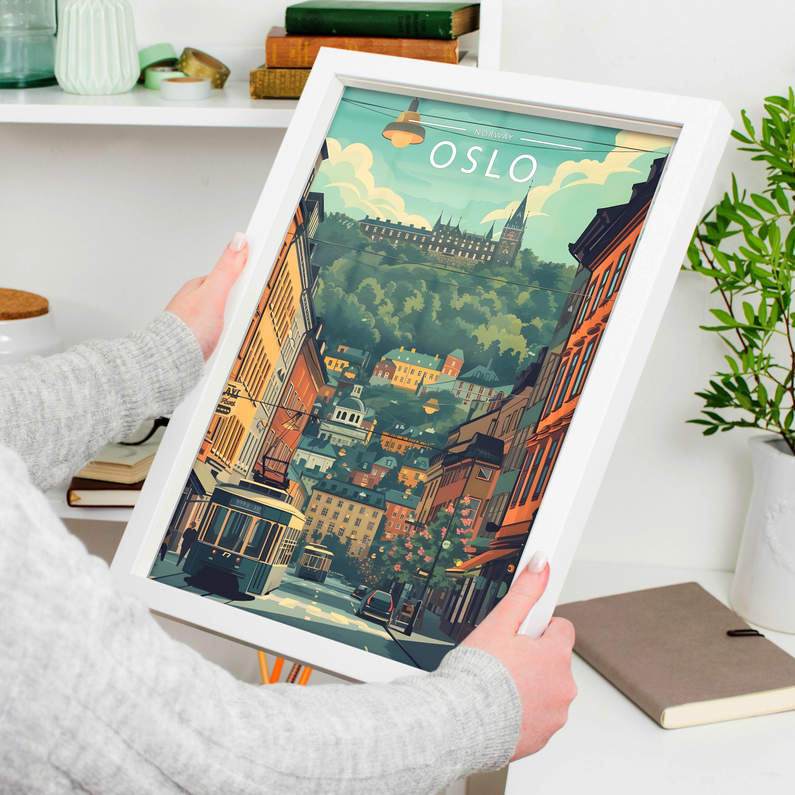 Oslo Travel Poster held in a white frame