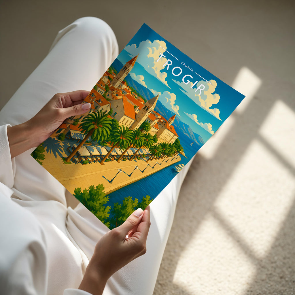 Trogir #2 Travel Poster - A4 print held in hand
