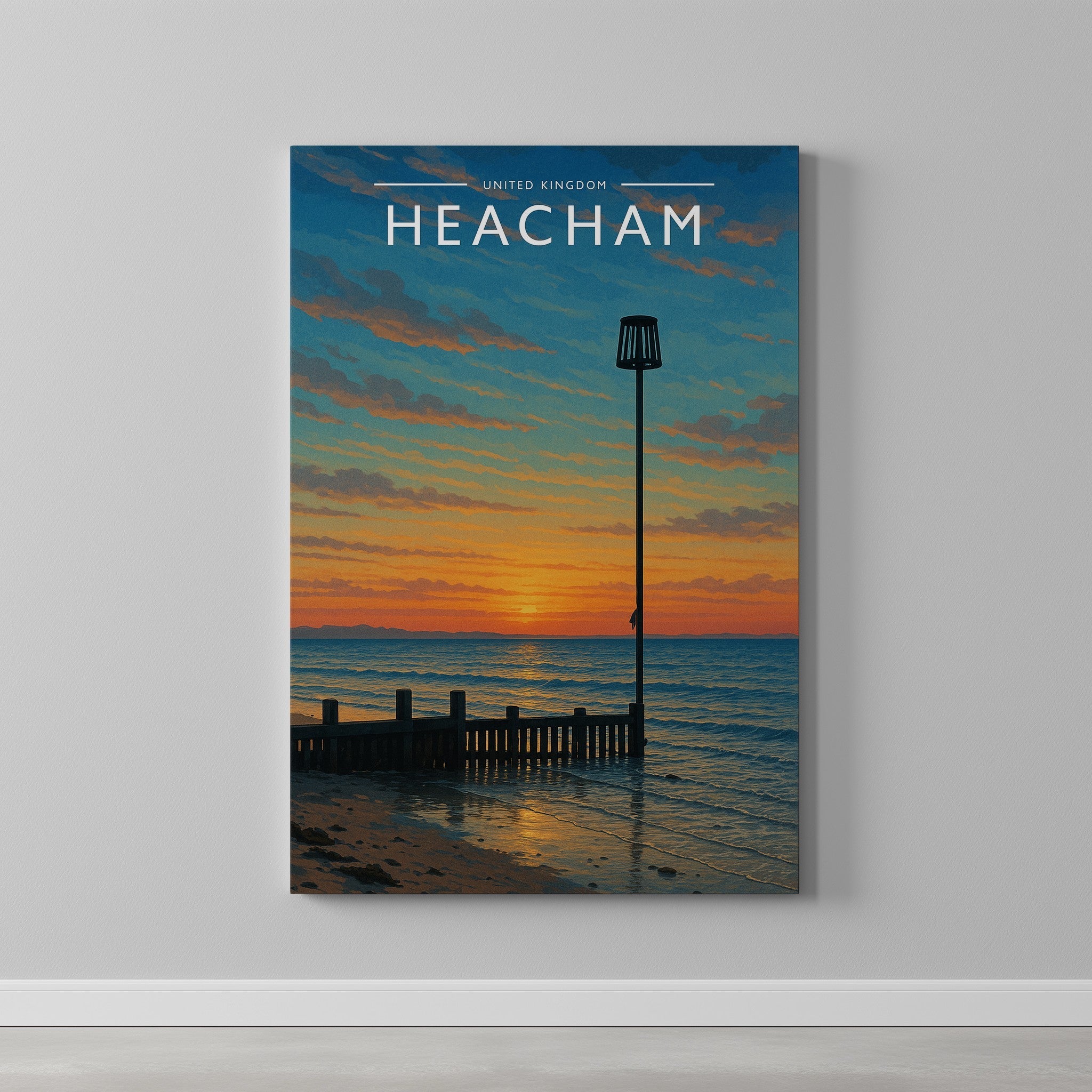 Heacham Travel Poster as a gallery-wrapped canvas on a plain wall