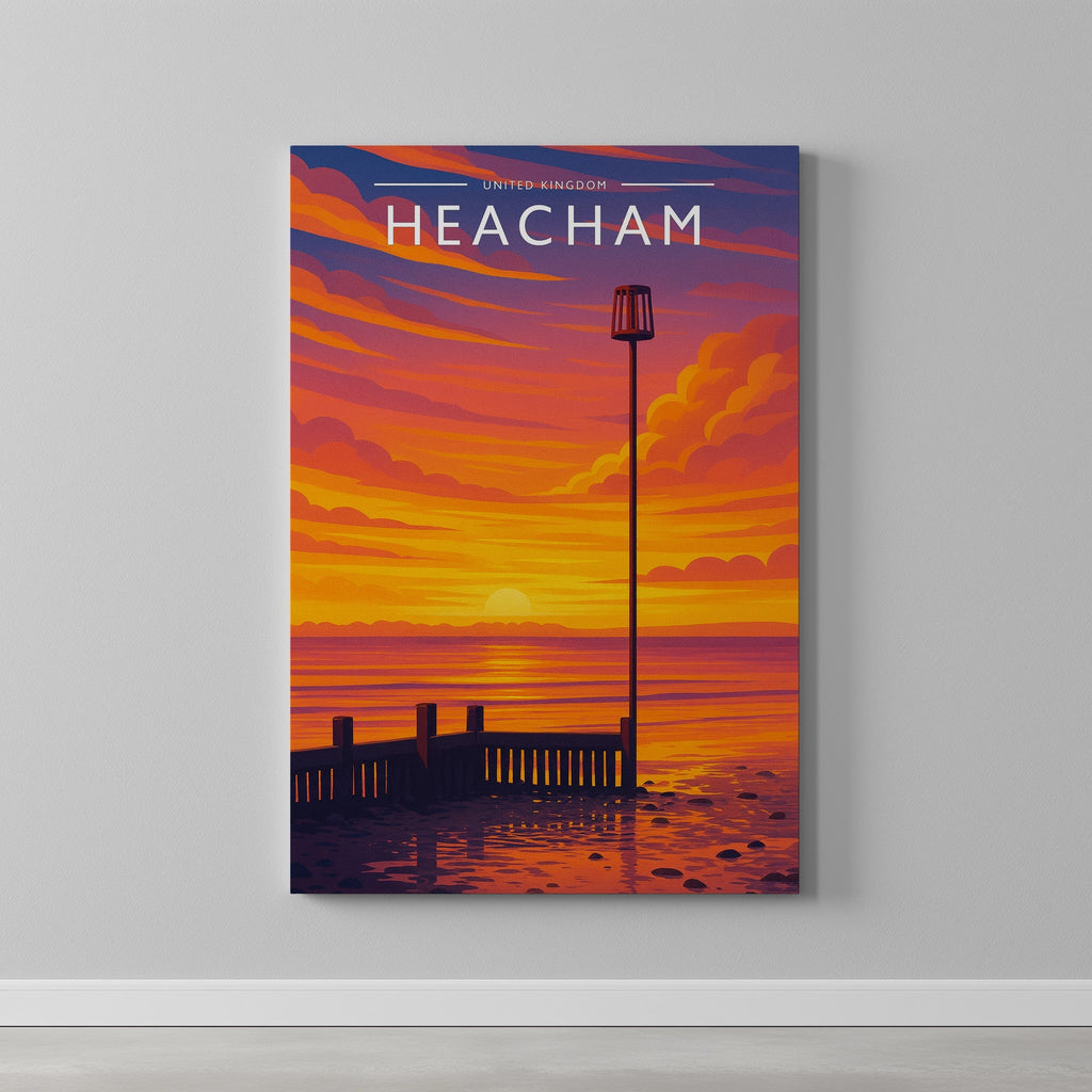 Heacham #2 Travel Poster as a gallery-wrapped canvas on a plain wall
