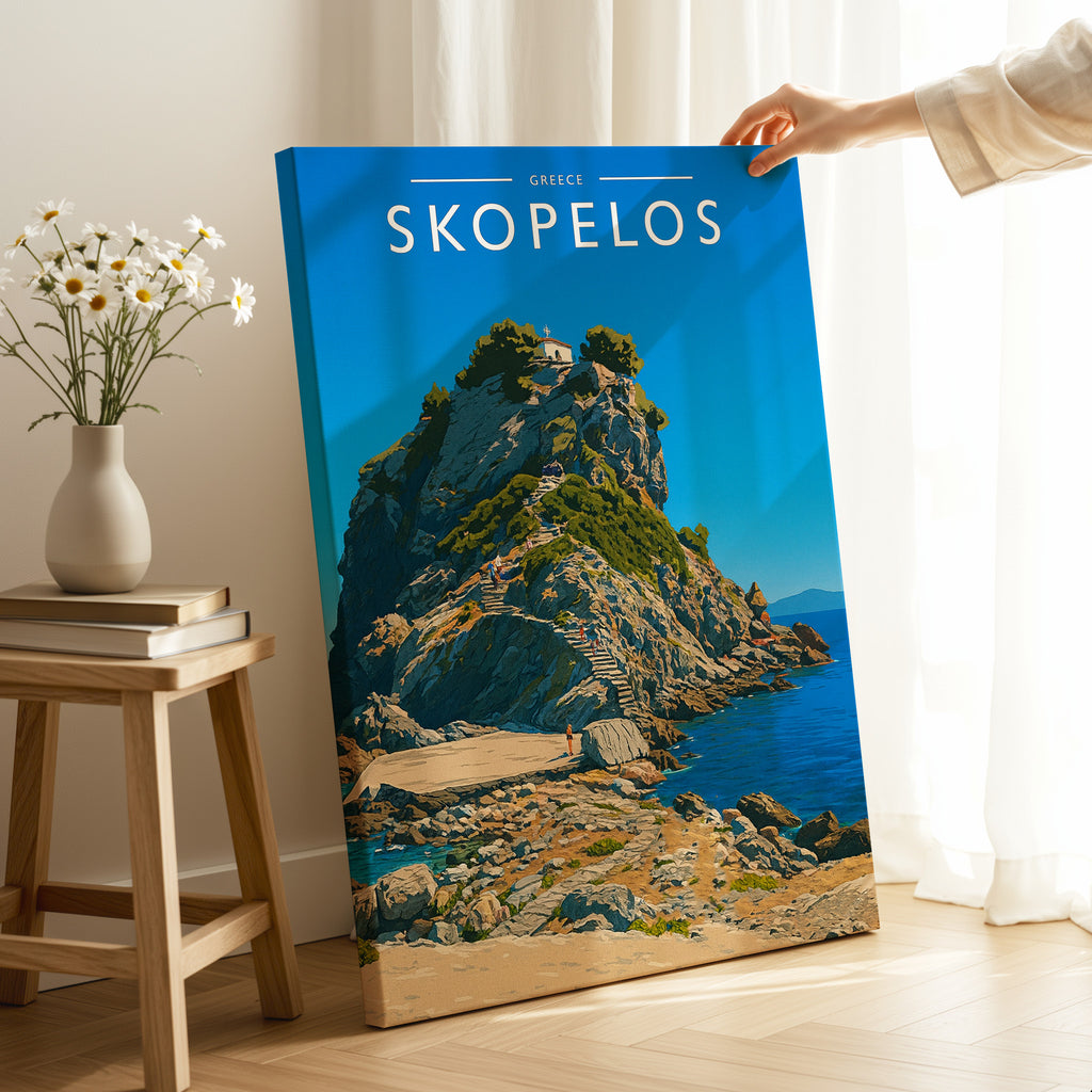 Skopelos Travel Poster as a gallery-wrapped canvas