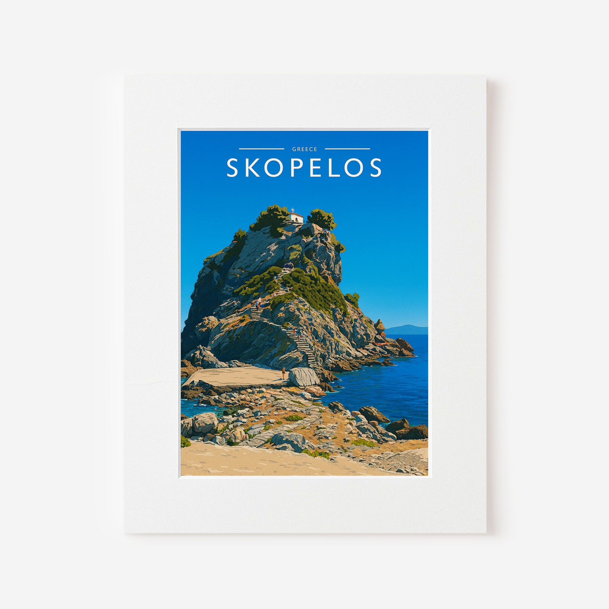 Skopelos Travel Poster in a white mount
