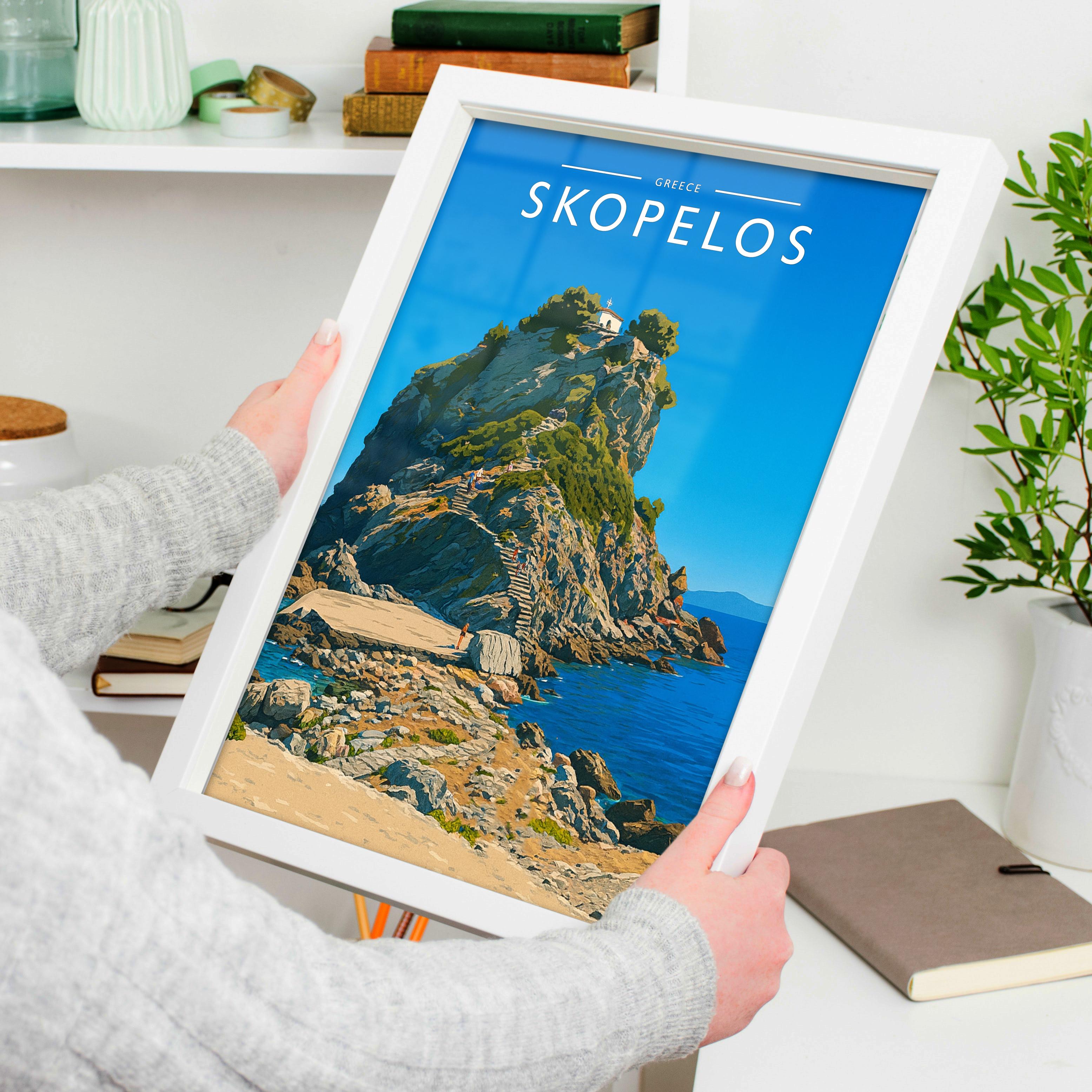 Skopelos Travel Poster held in a white frame
