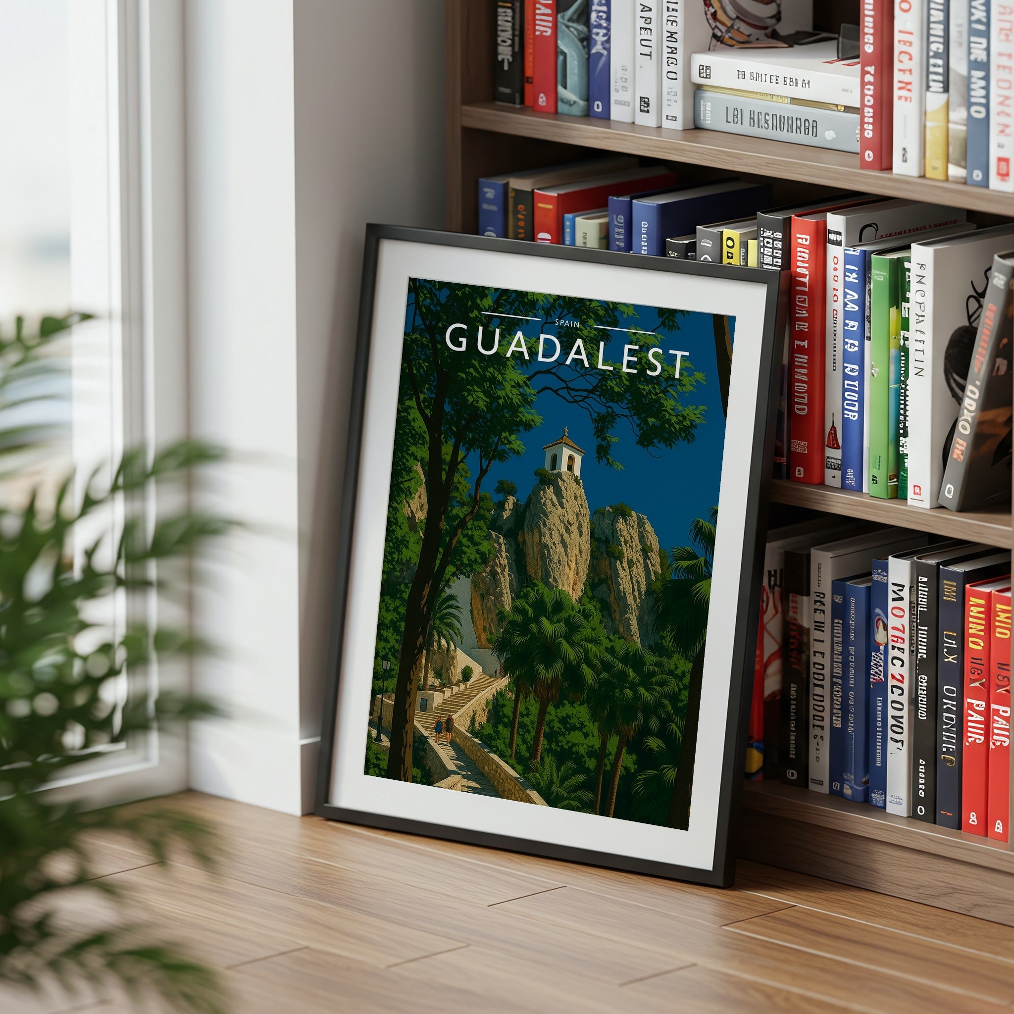 Guadalest Travel Poster mounted in a black frame
