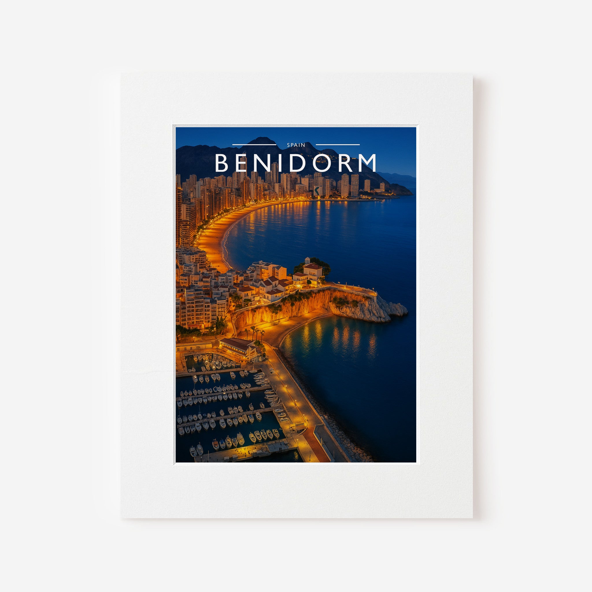 Benidorm Travel Poster in a white mount