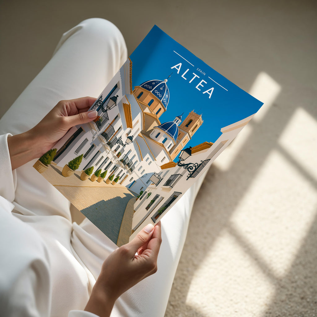 Altea Travel Poster - A4 print held in hand