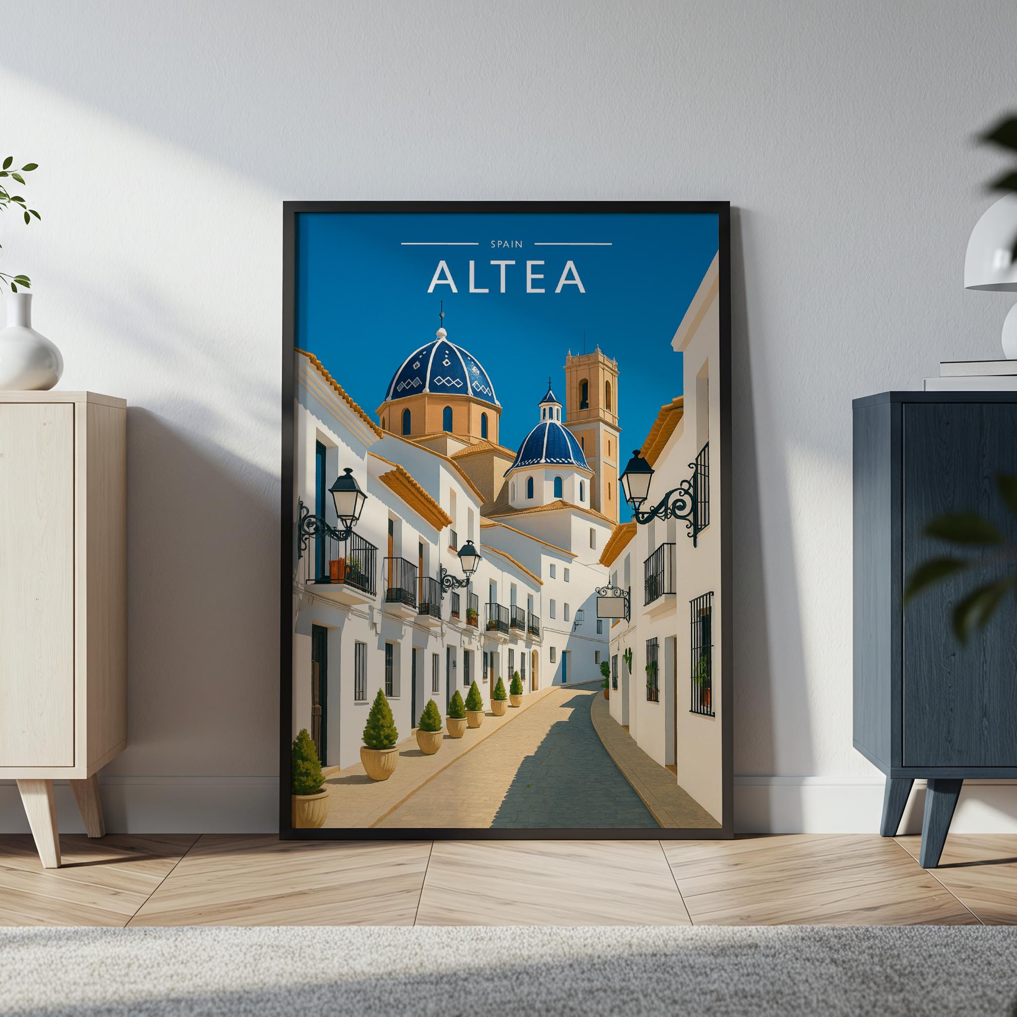 Altea Travel Poster in a black frame