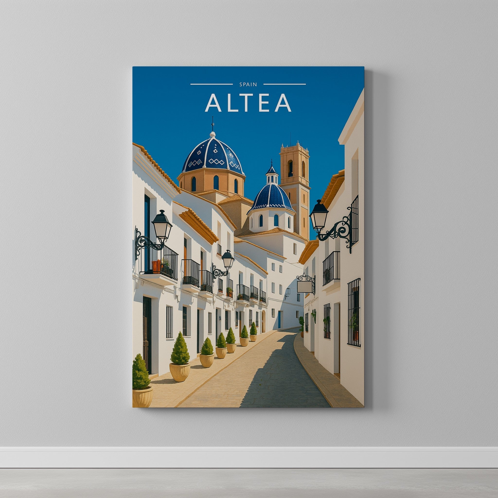 Altea Travel Poster as a gallery-wrapped canvas on a plain wall