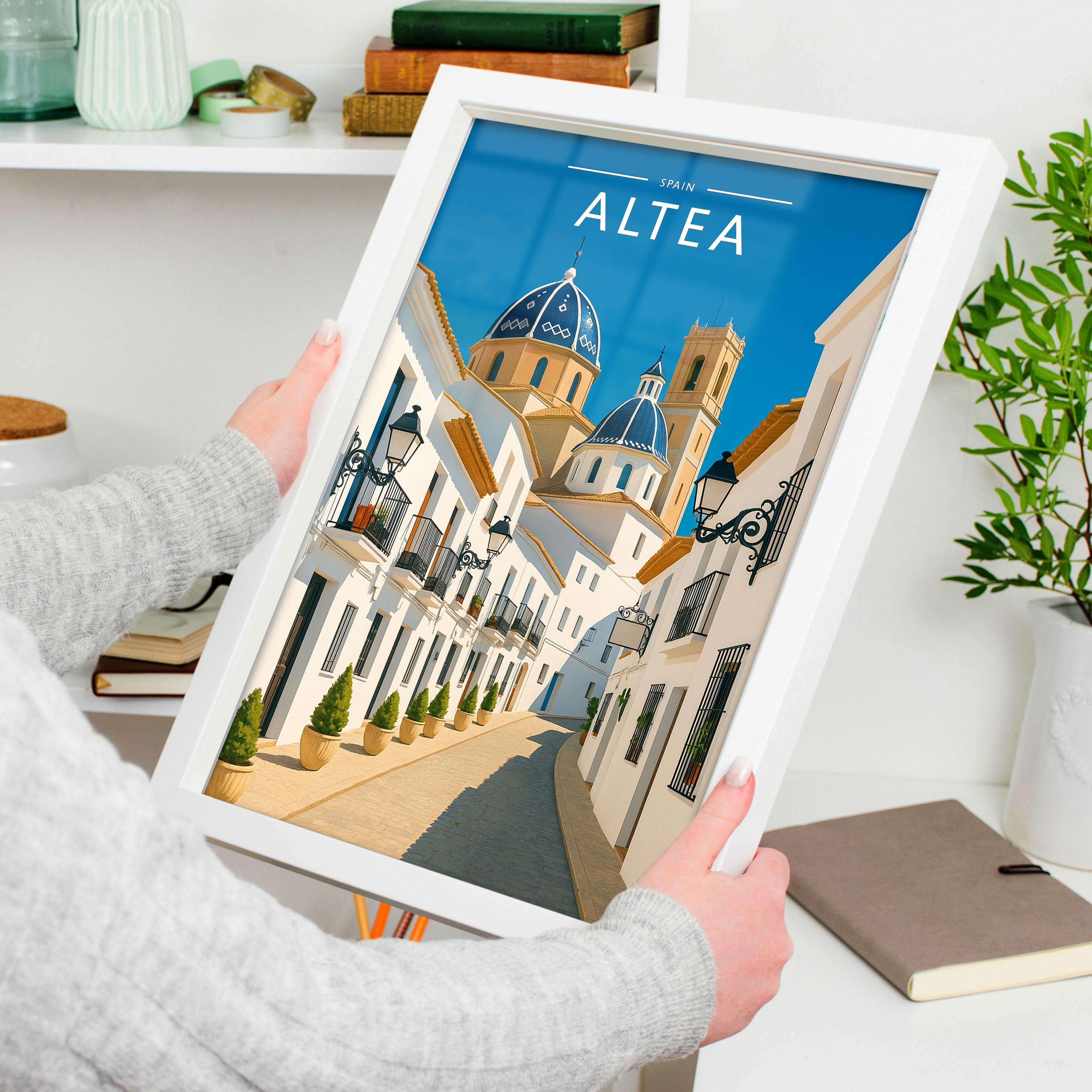 Altea Travel Poster held in a white frame