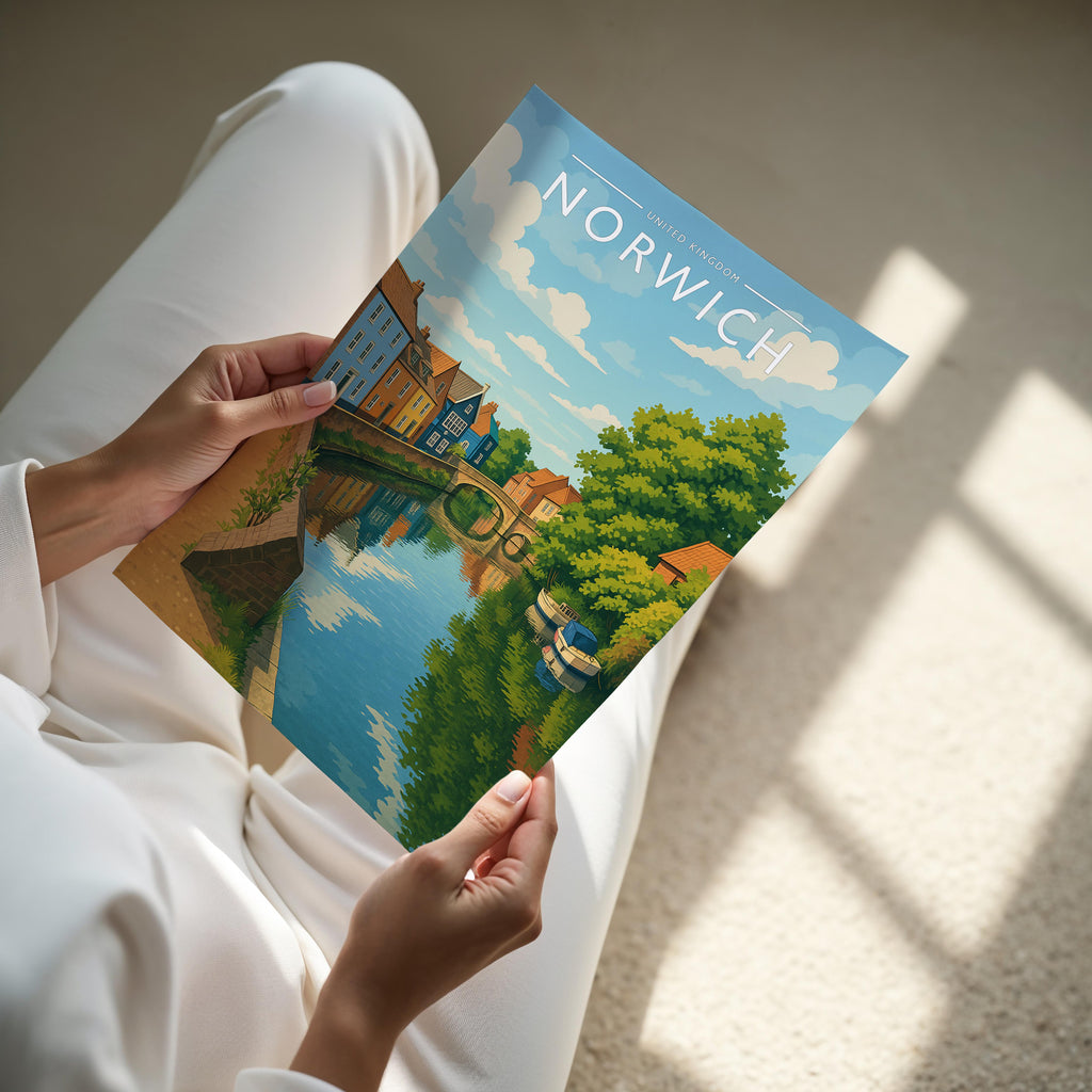 Norwich #2 Travel Poster - A4 print held in hand
