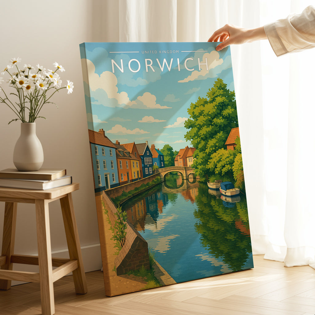 Norwich #2 Travel Poster as a gallery-wrapped canvas
