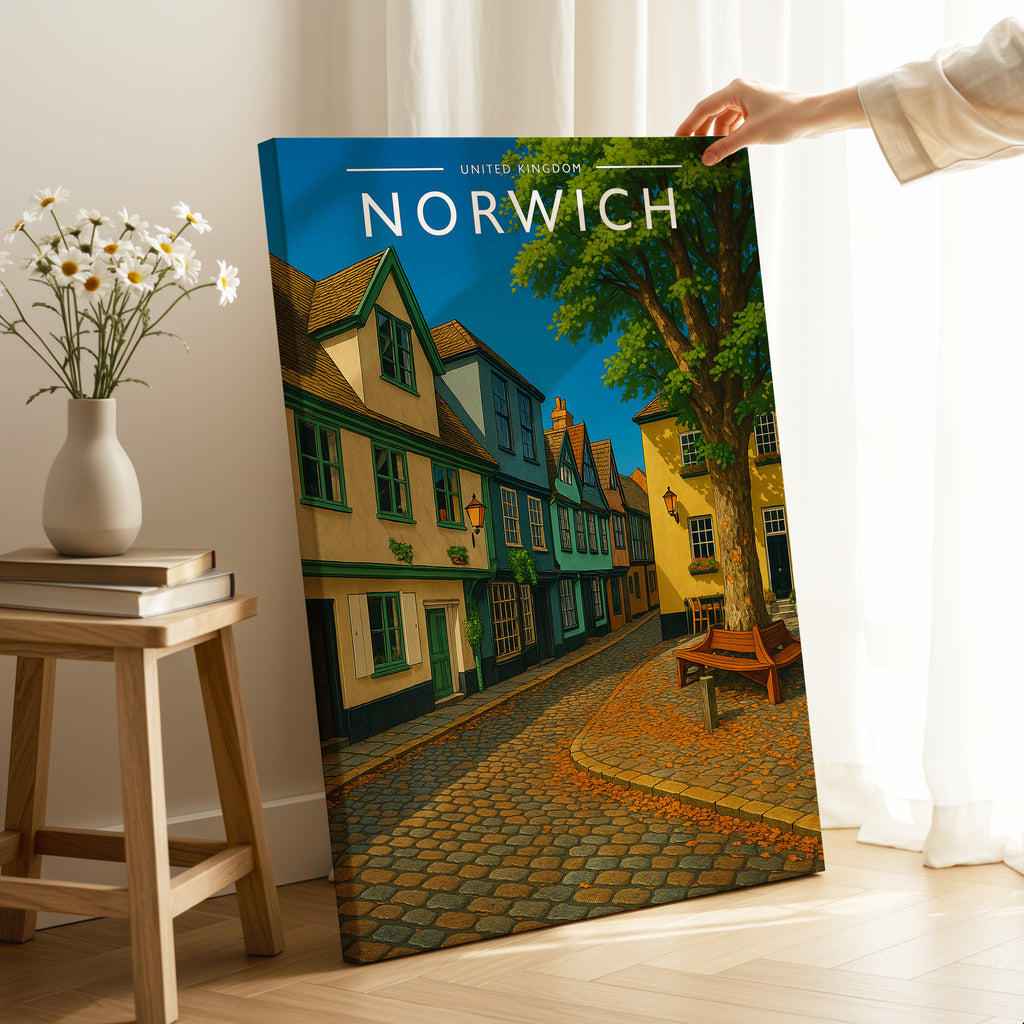 Norwich #3 Travel Poster as a gallery-wrapped canvas