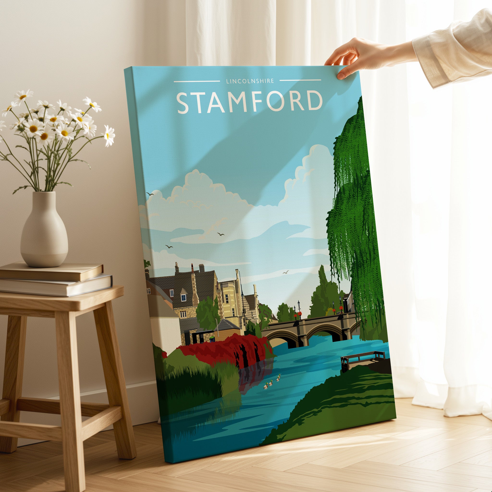 Stamford Travel Poster as a gallery-wrapped canvas