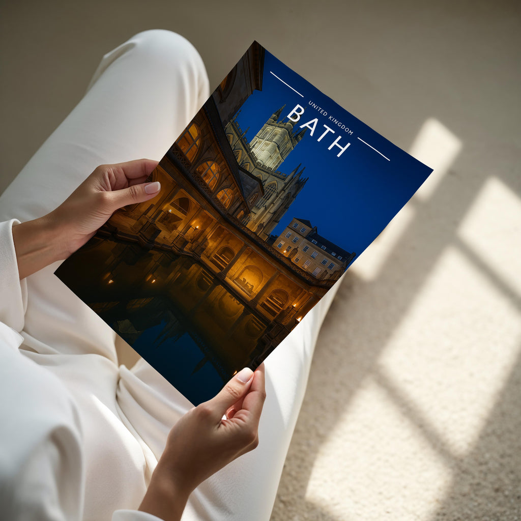Bath Travel Poster - A4 print held in hand