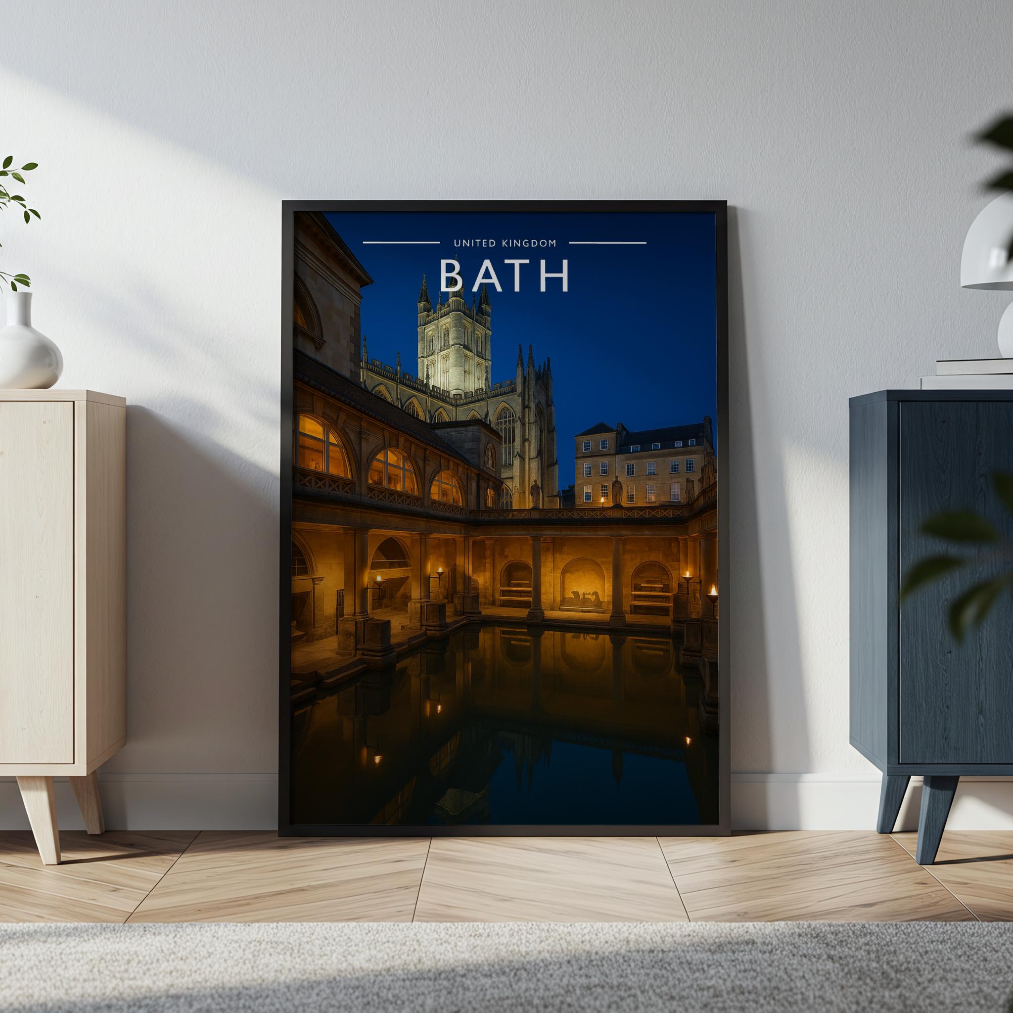 Bath Travel Poster in a black frame