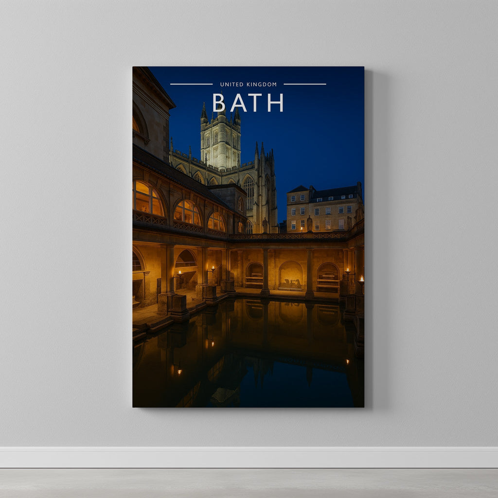 Bath Travel Poster as a gallery-wrapped canvas on a plain wall