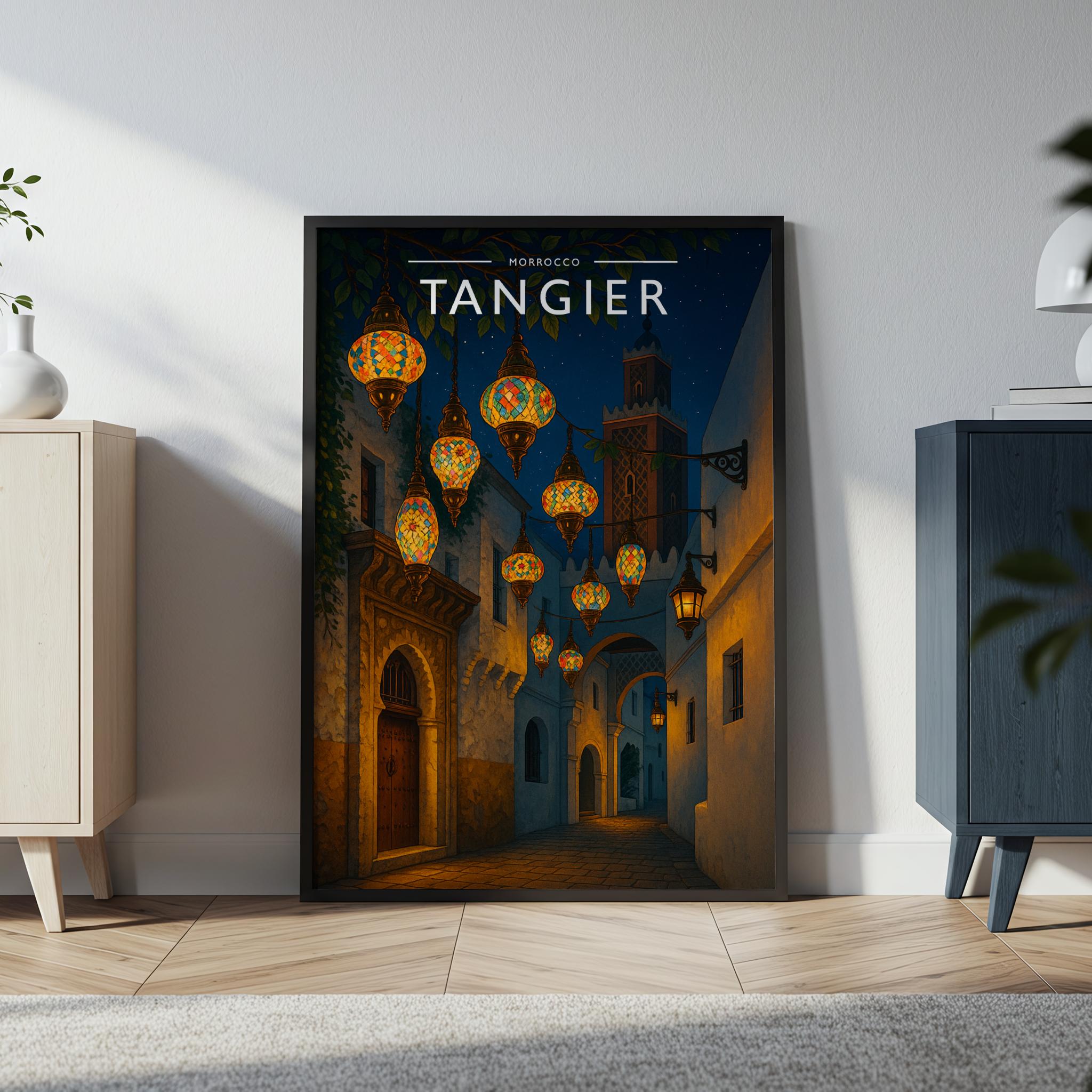 Tangier Travel Poster in a black frame