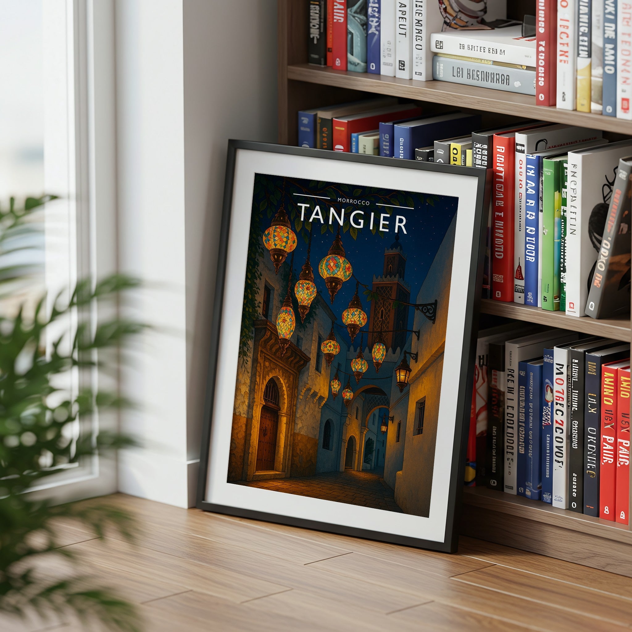 Tangier Travel Poster mounted in a black frame