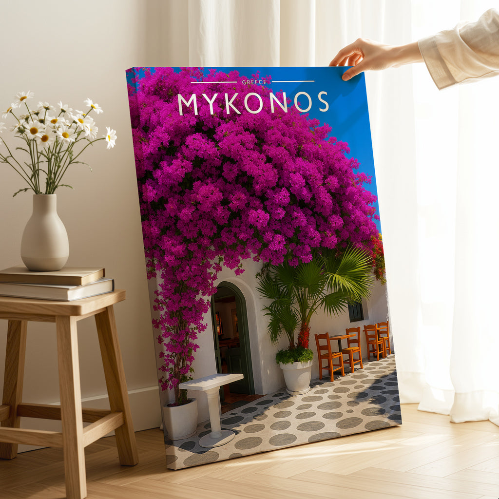 Mykonos Travel Poster as a gallery-wrapped canvas