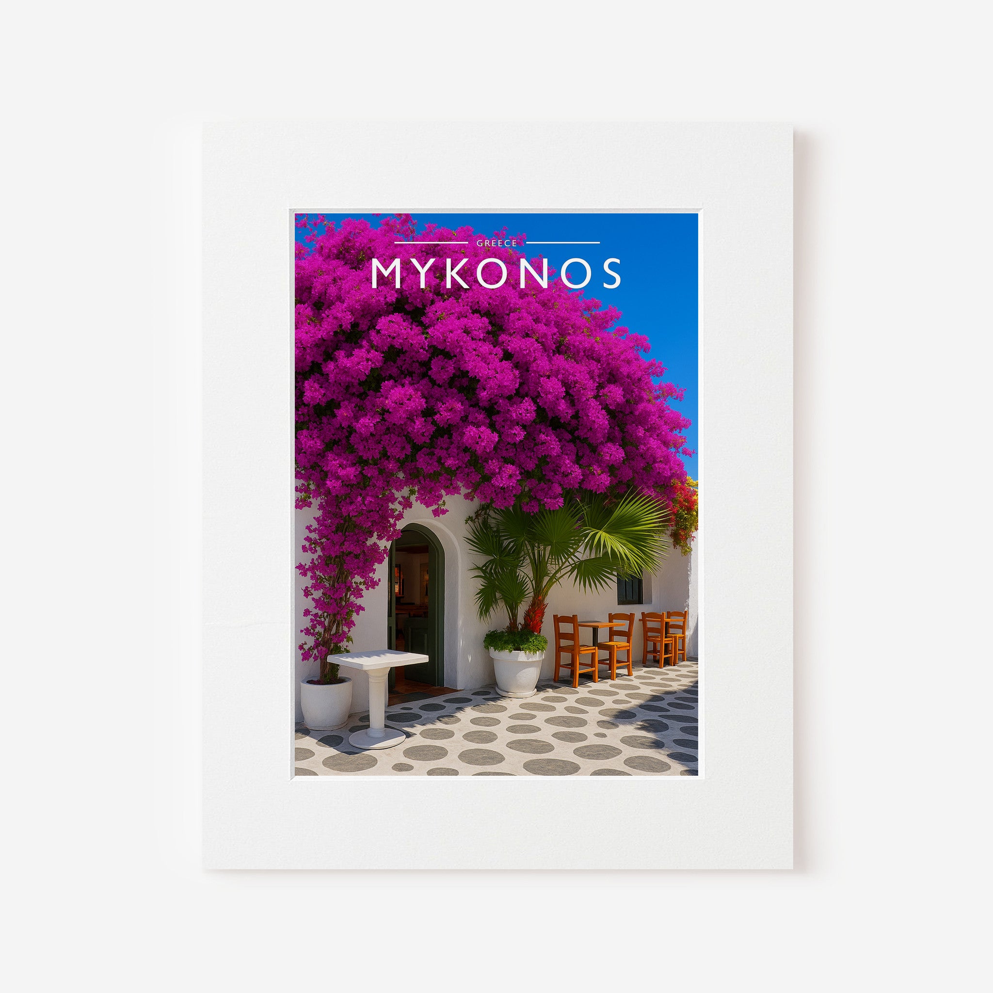 Mykonos Travel Poster in a white mount