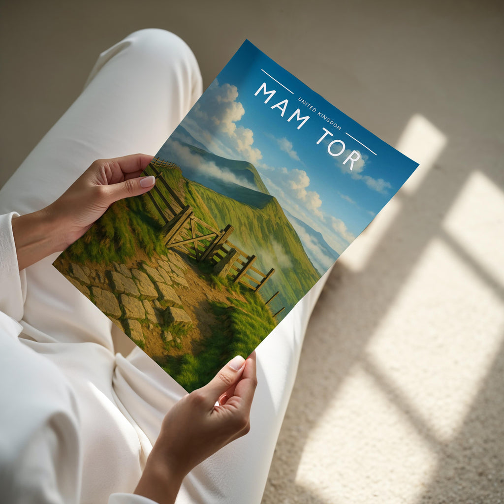 Mam Tor Travel Poster - A4 print held in hand