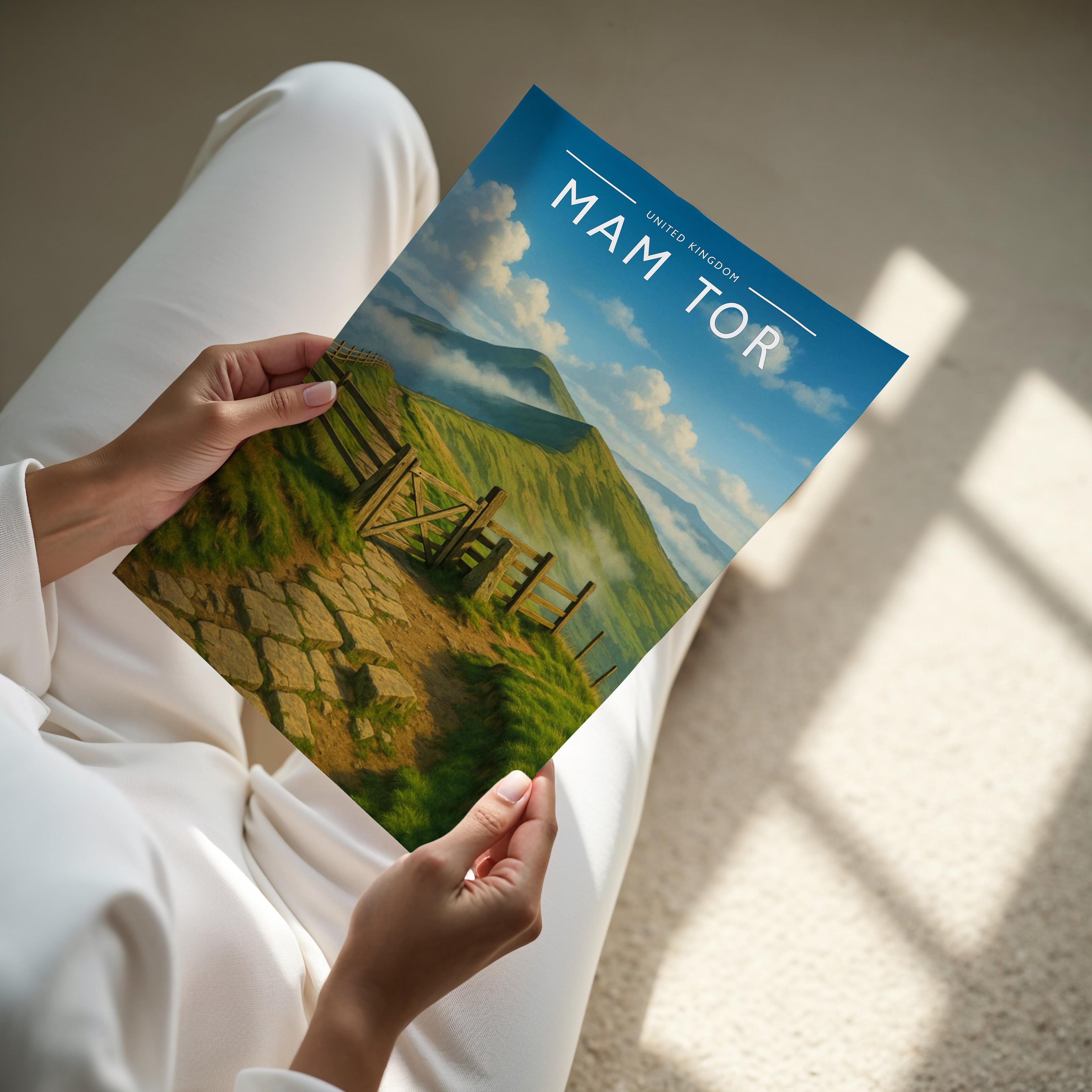Mam Tor Travel Poster - A4 print held in hand