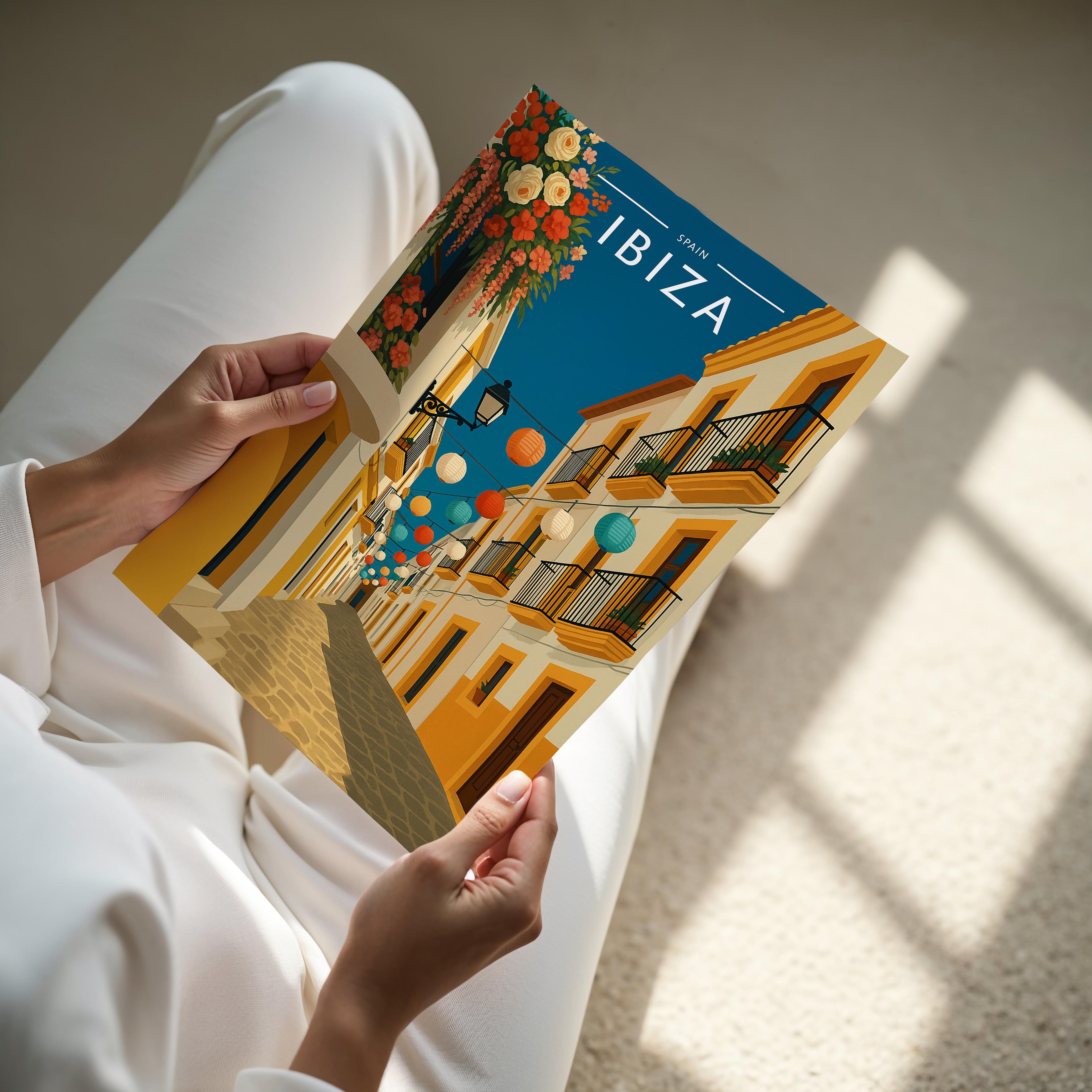 Ibiza #9 Travel Poster - A4 print held in hand
