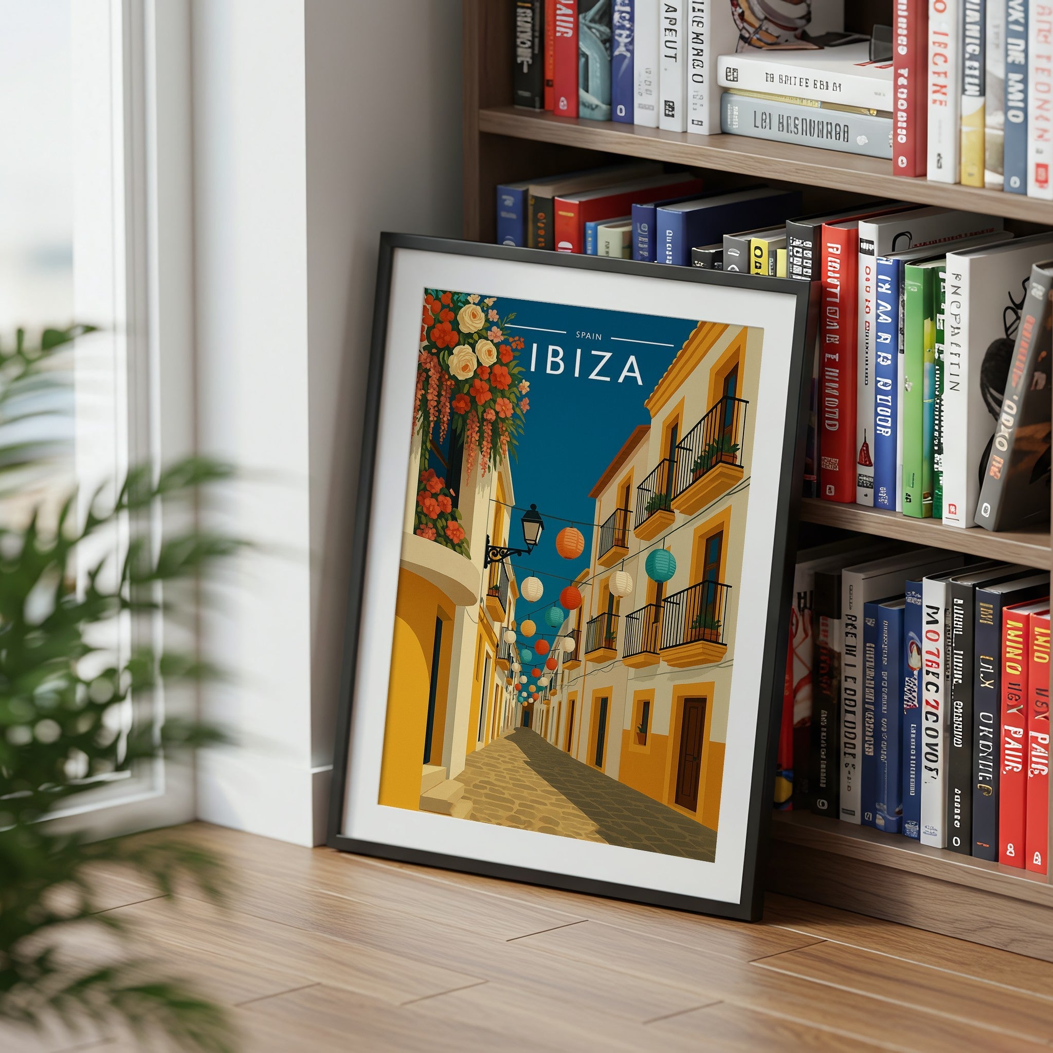 Ibiza #9 Travel Poster mounted in a black frame