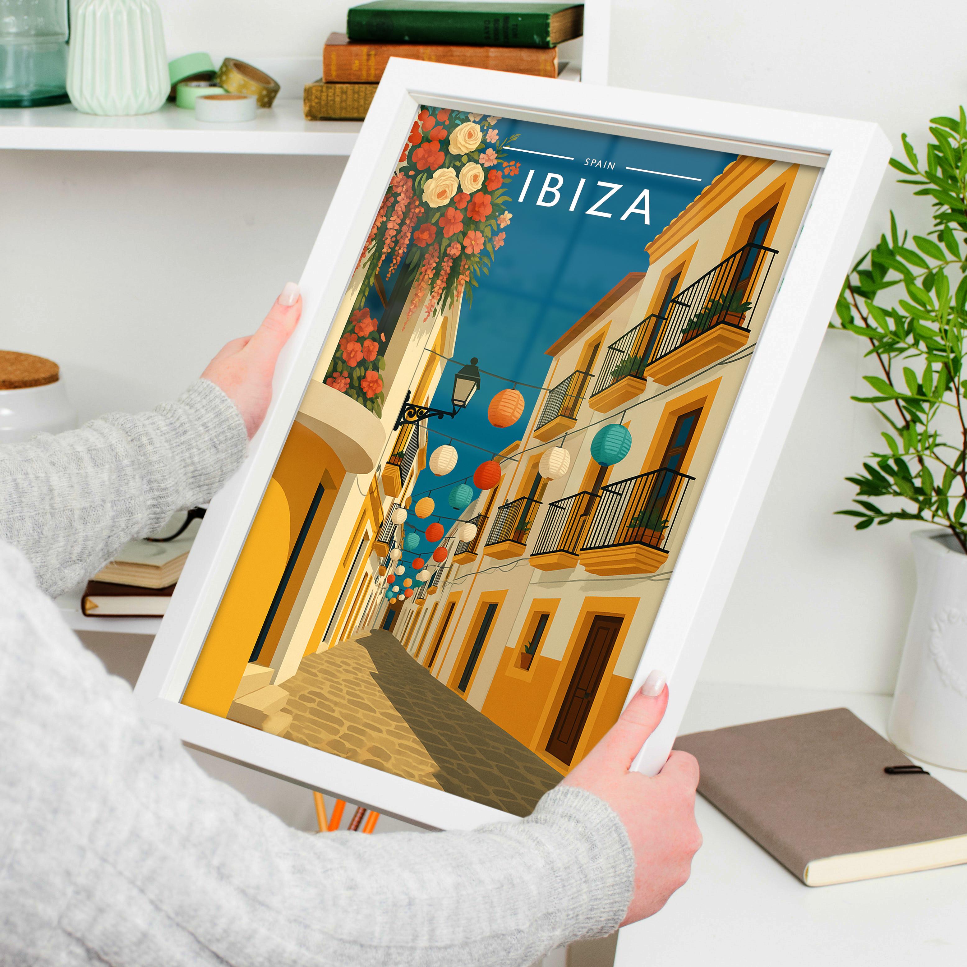 Ibiza #9 Travel Poster held in a white frame