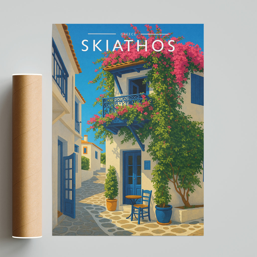 Skiathos Travel Poster - fine art print with shipping tube