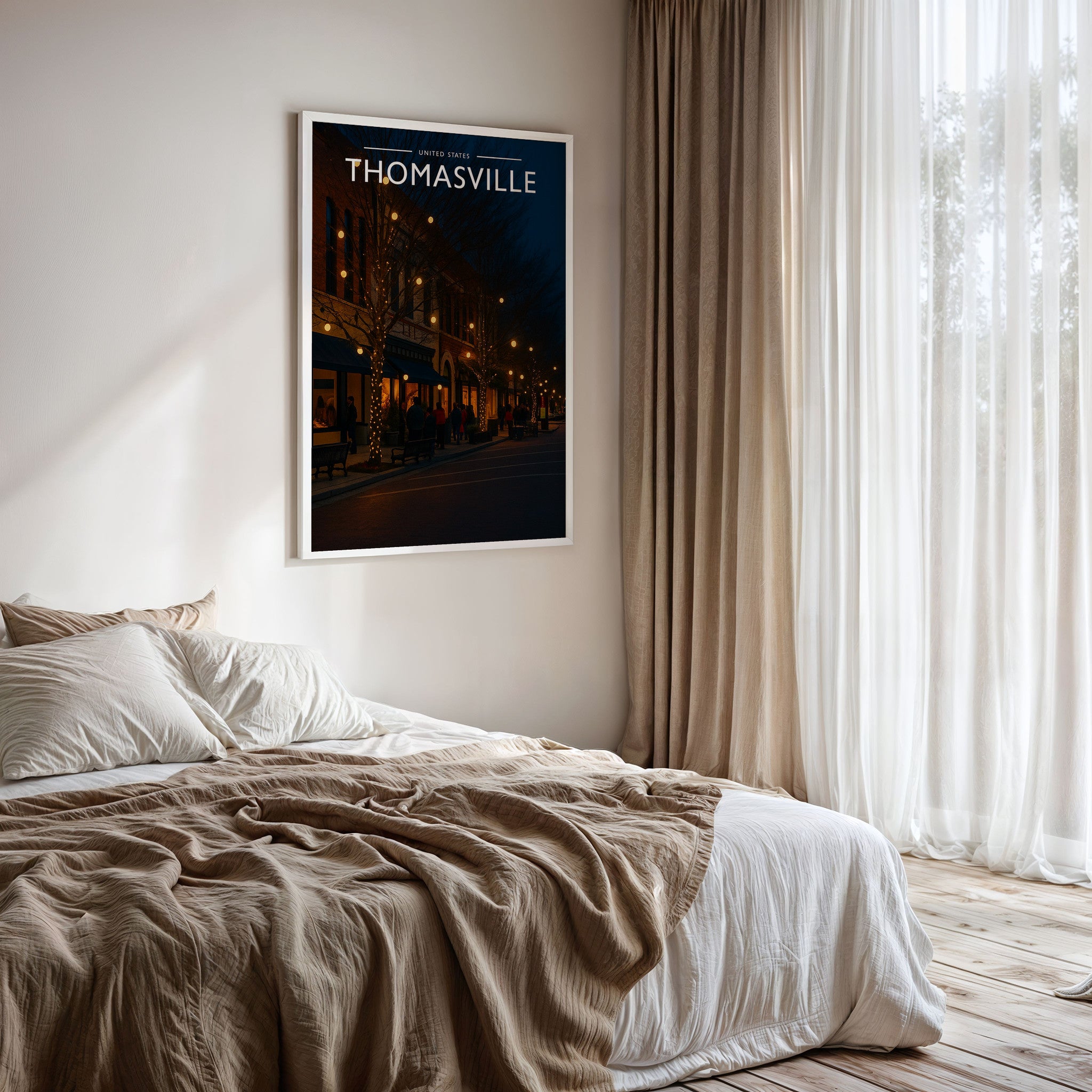 Thomasville #2 Travel Poster framed on a bedroom wall