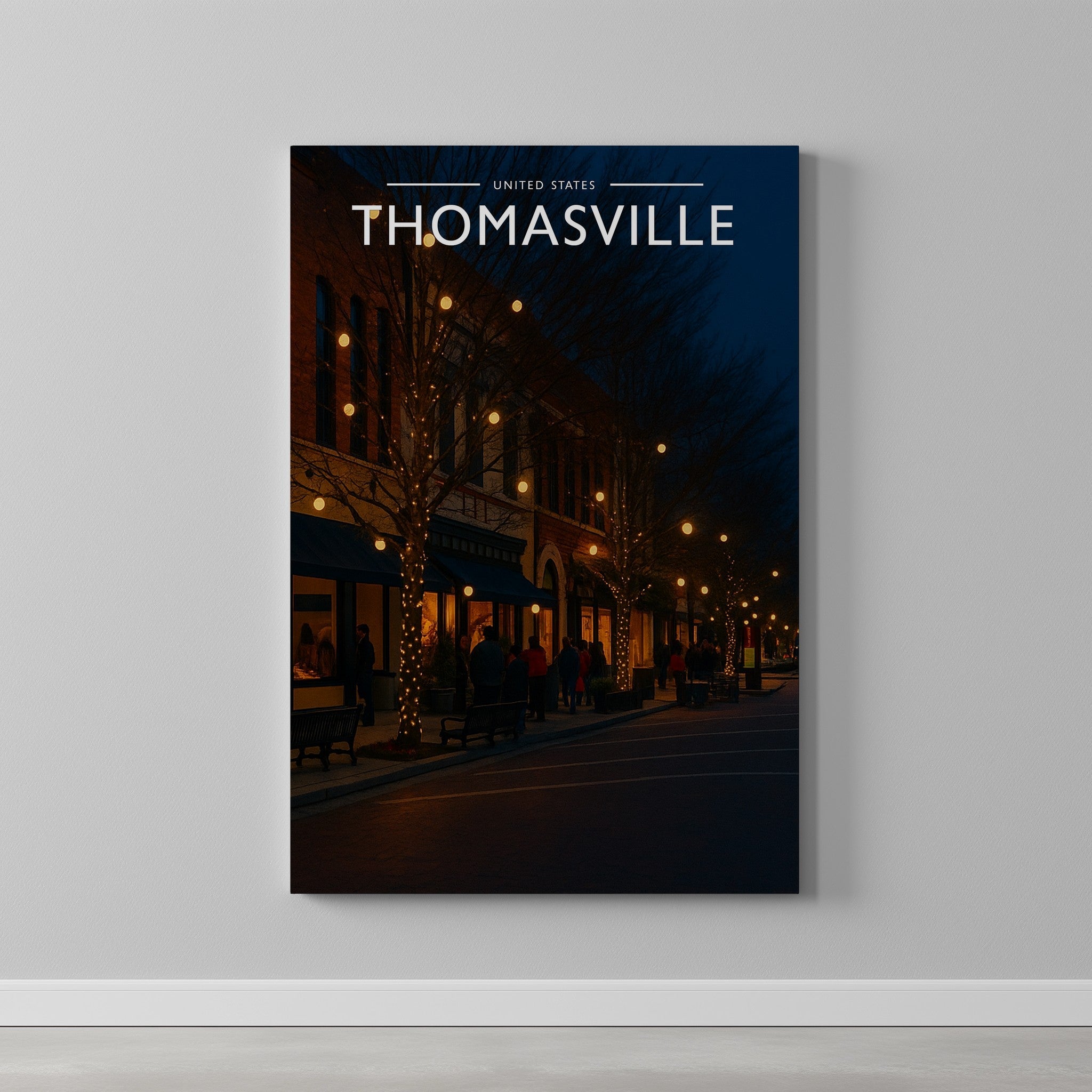 Thomasville #2 Travel Poster as a gallery-wrapped canvas on a plain wall