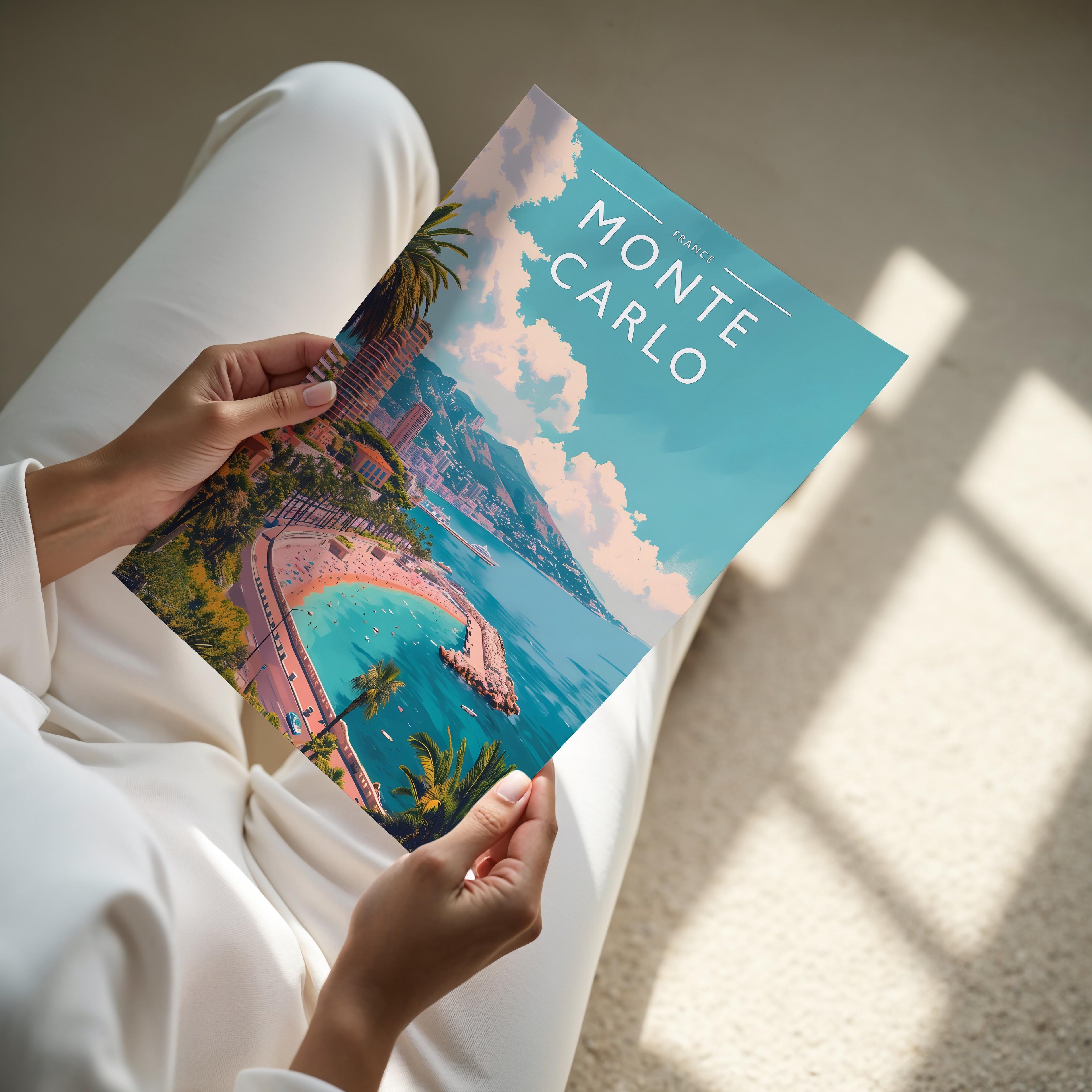 Monte Carlo Travel Poster - A4 print held in hand