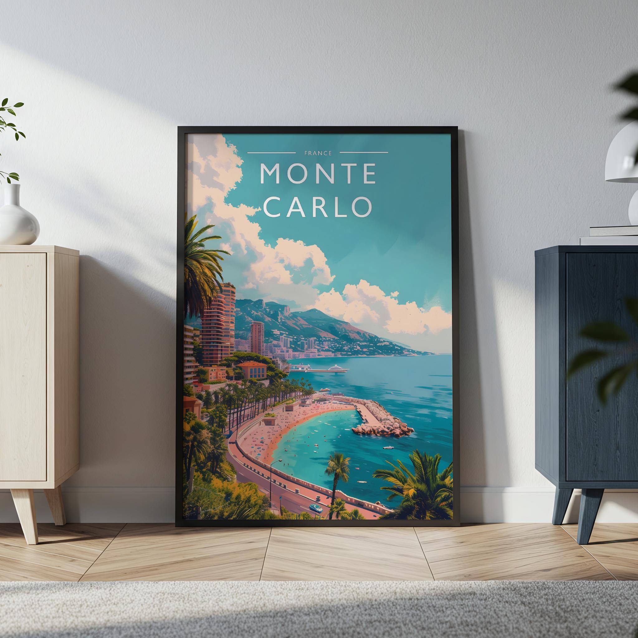 Monte Carlo Travel Poster in a black frame