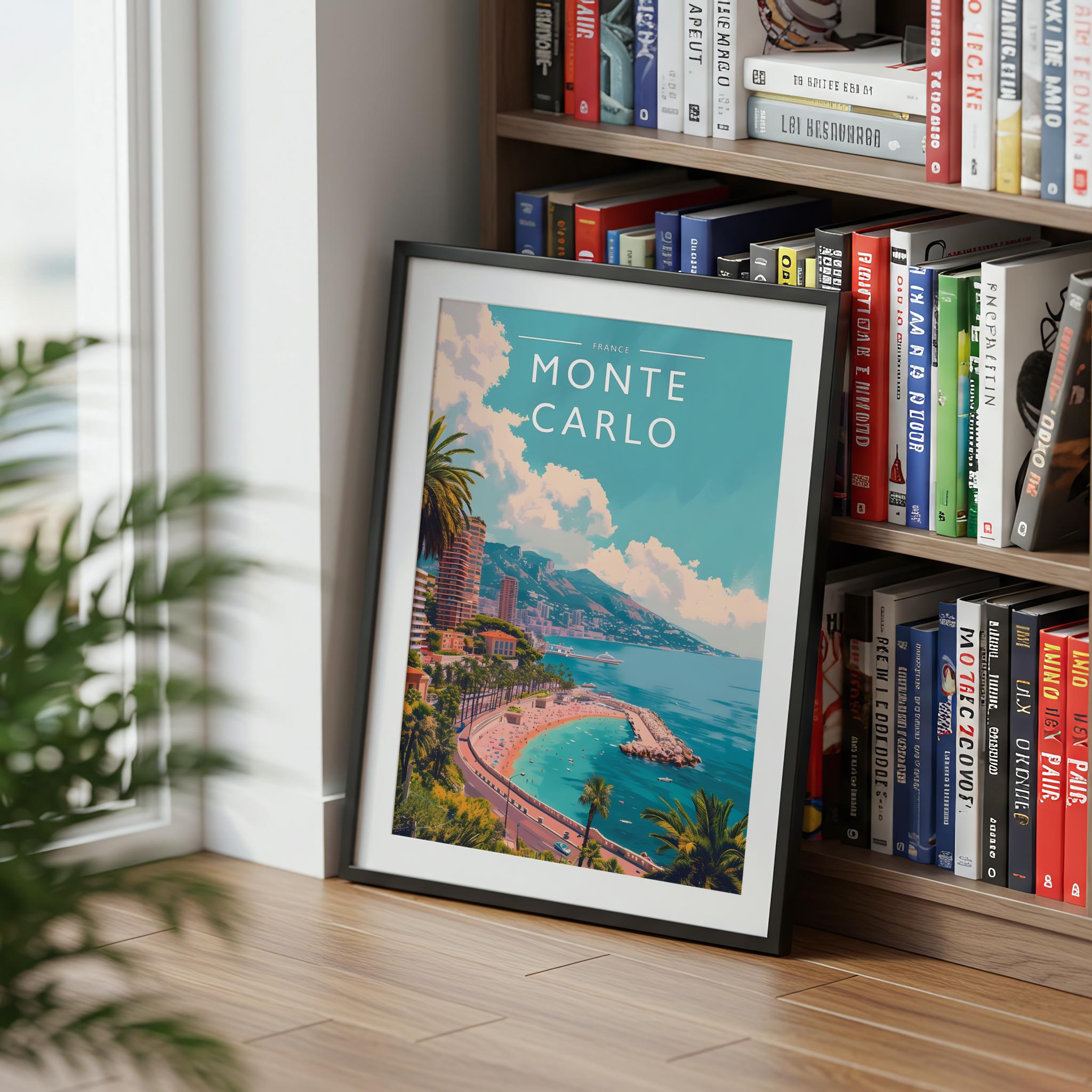 Monte Carlo Travel Poster mounted in a black frame
