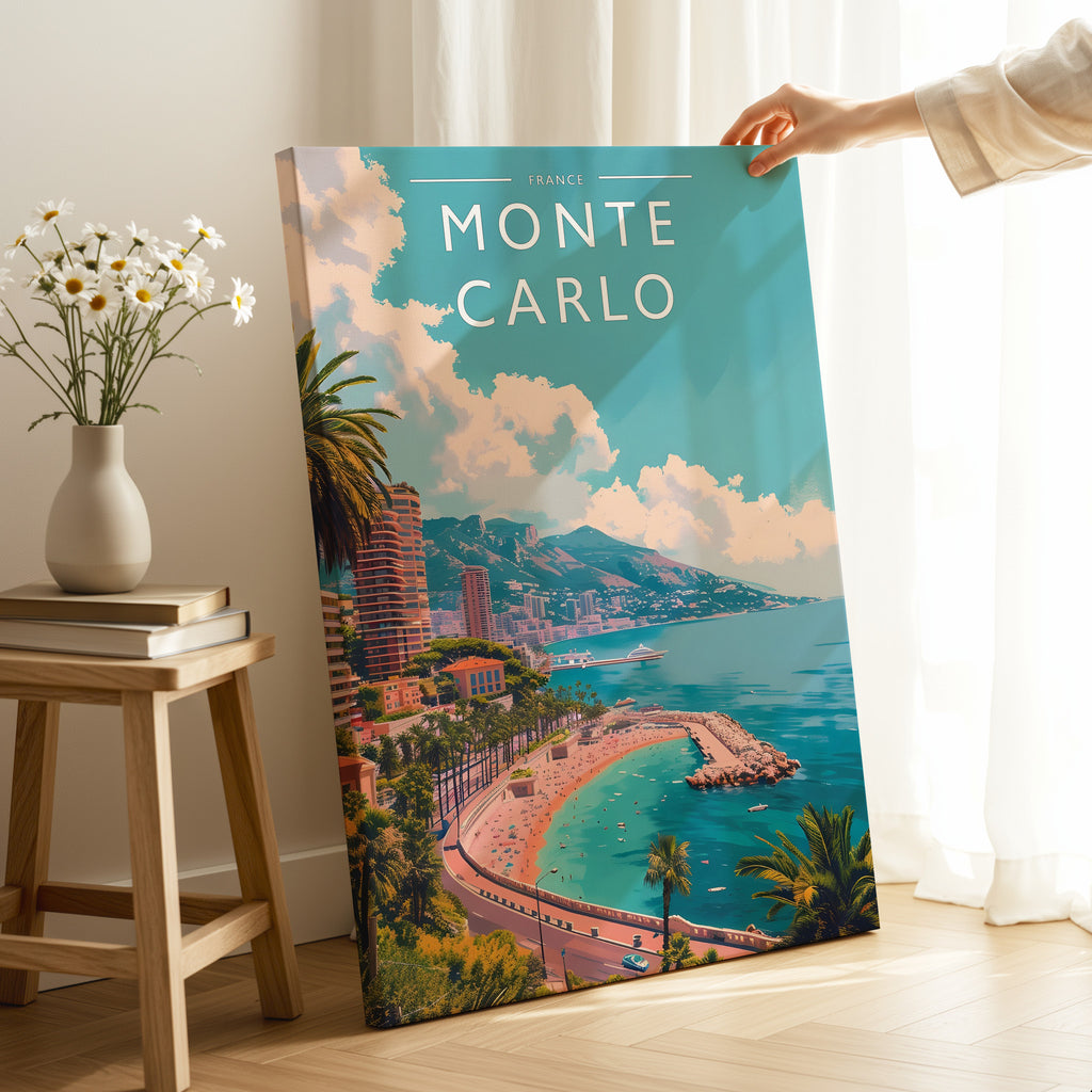 Monte Carlo Travel Poster as a gallery-wrapped canvas
