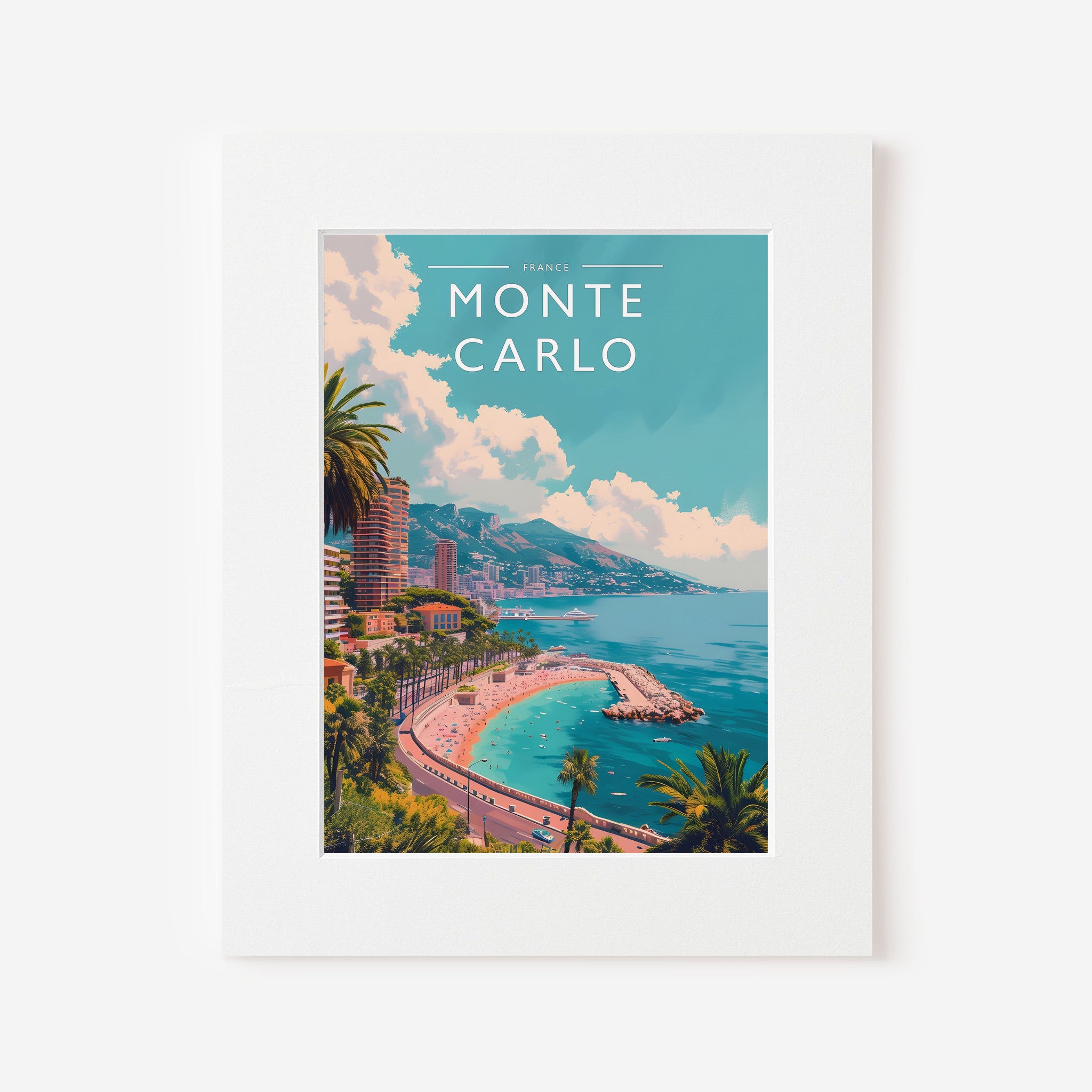 Monte Carlo Travel Poster in a white mount