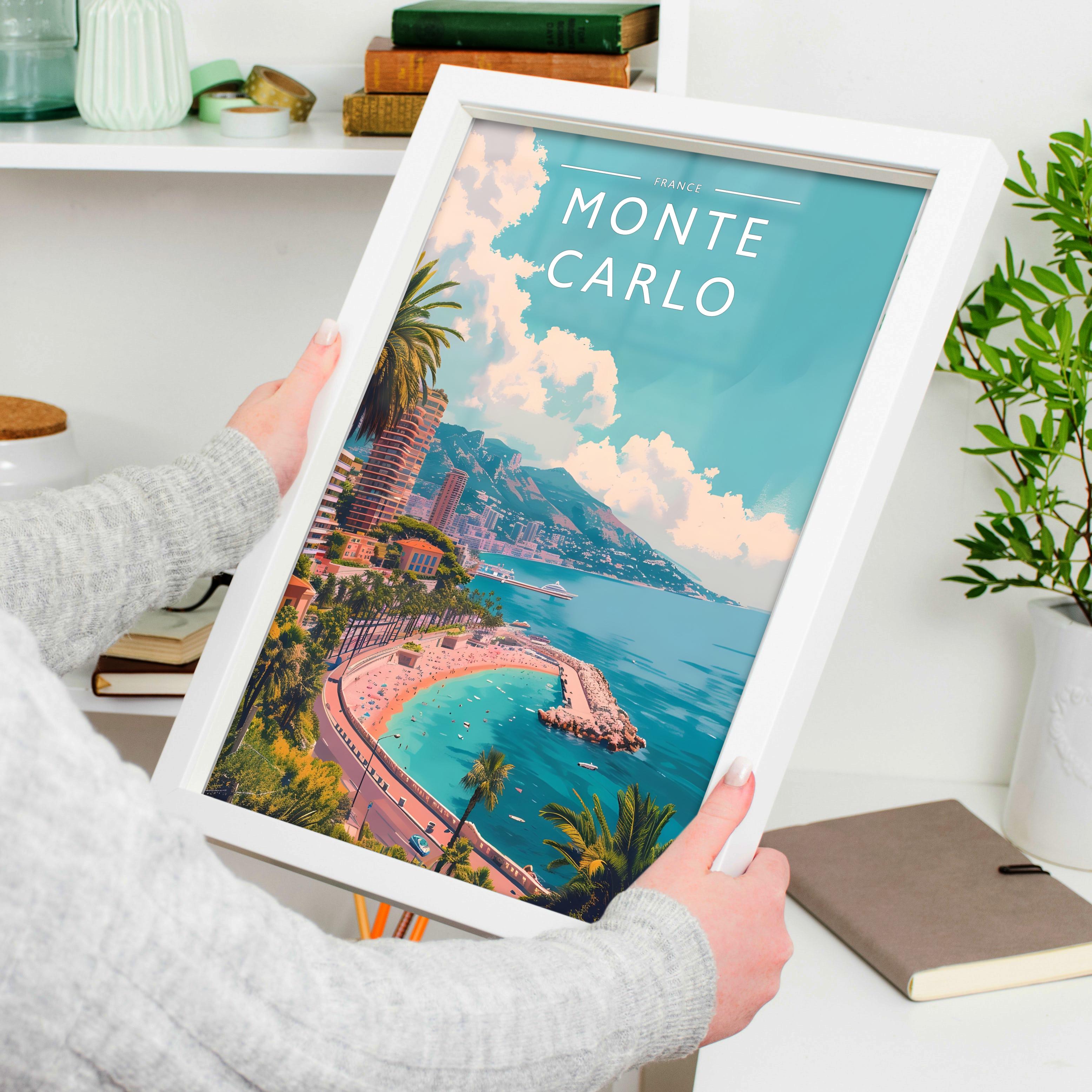 Monte Carlo Travel Poster held in a white frame