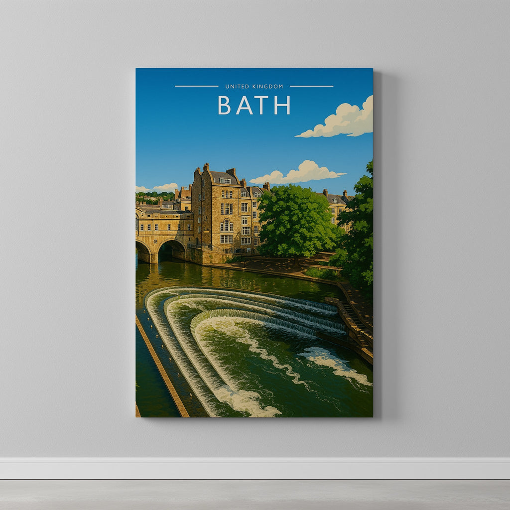 Bath #2 Travel Poster as a gallery-wrapped canvas on a plain wall