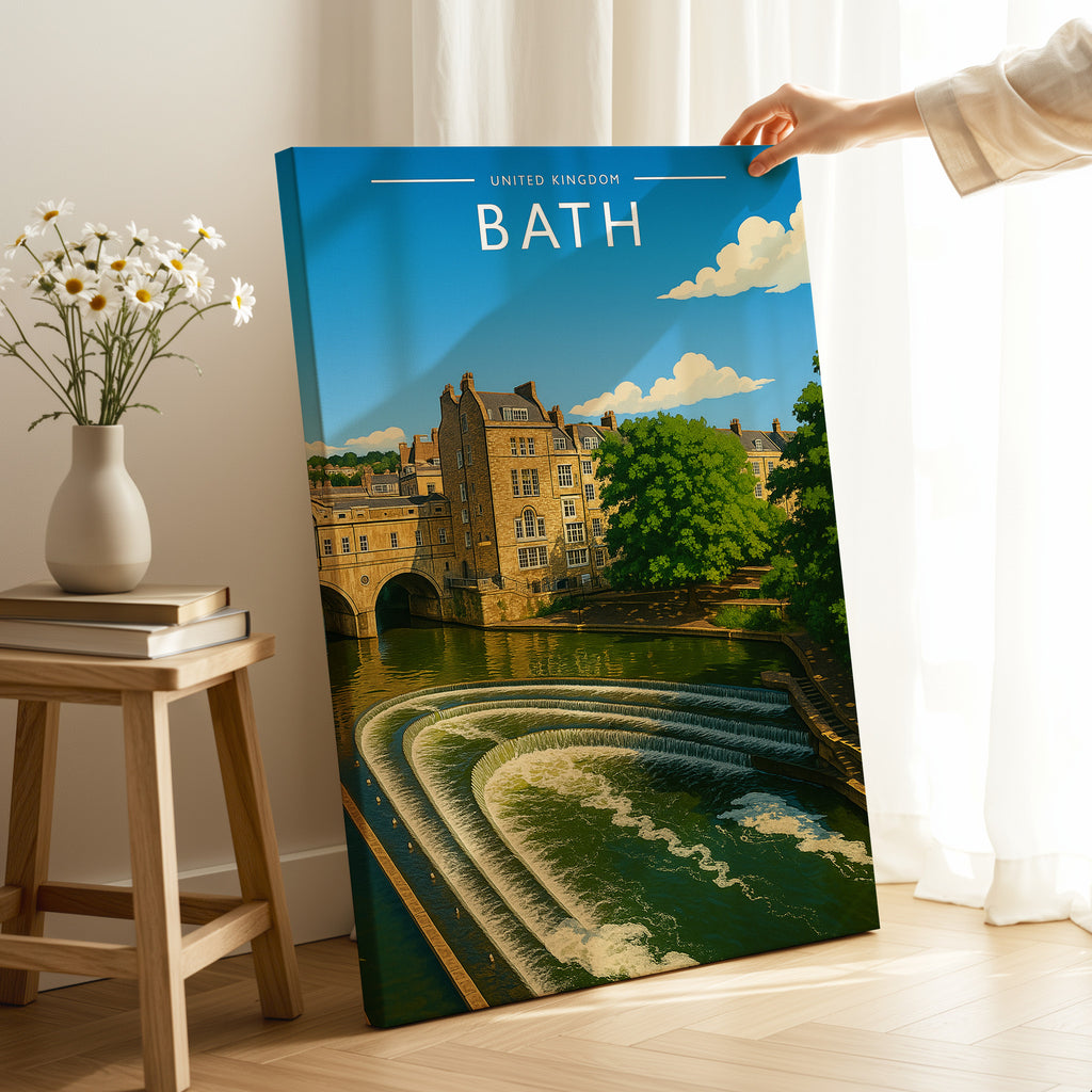 Bath #2 Travel Poster as a gallery-wrapped canvas