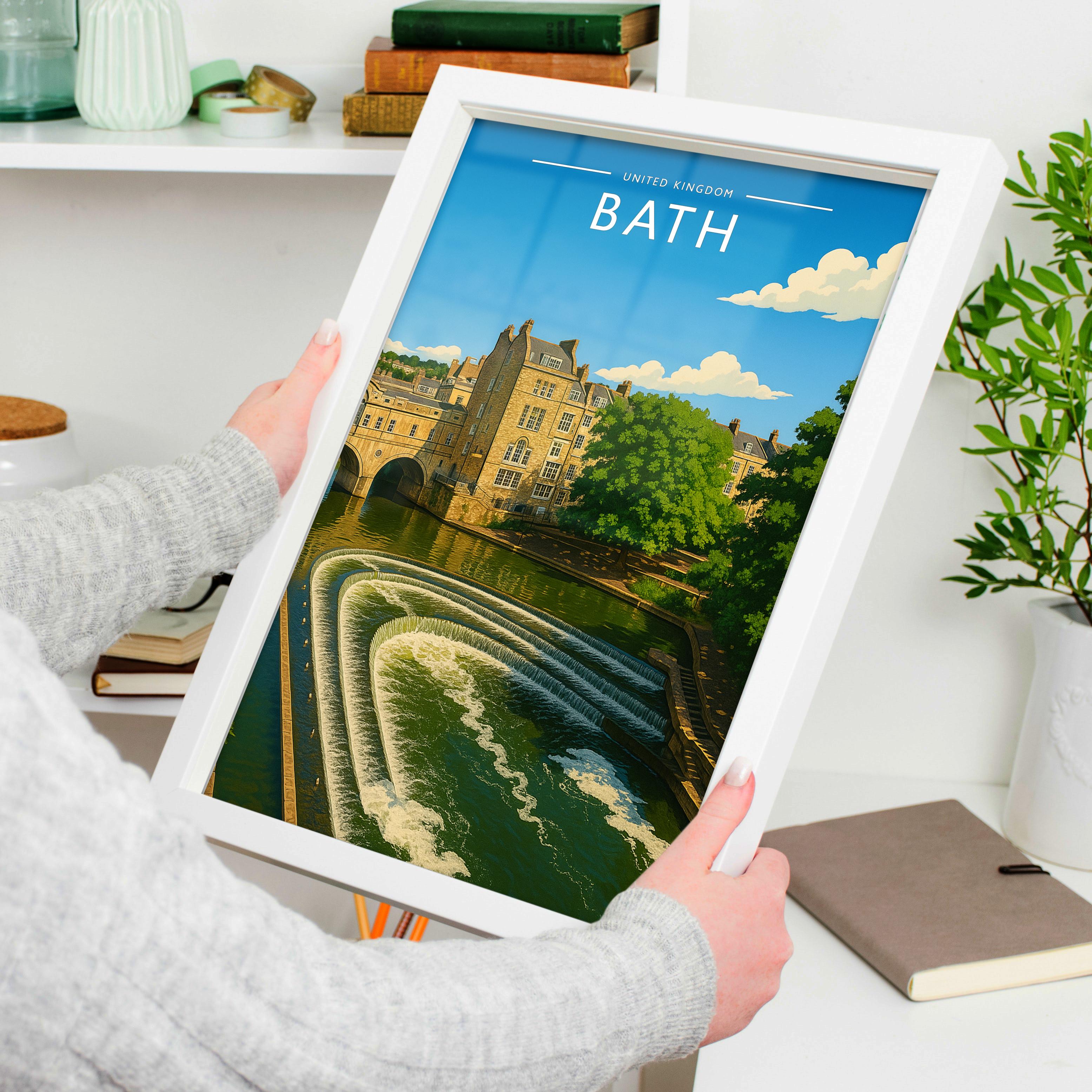 Bath #2 Travel Poster held in a white frame