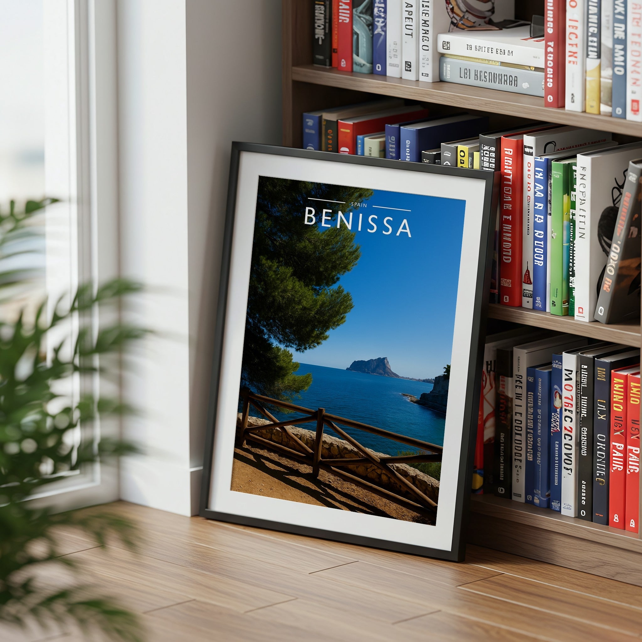 Benissa Travel Poster mounted in a black frame