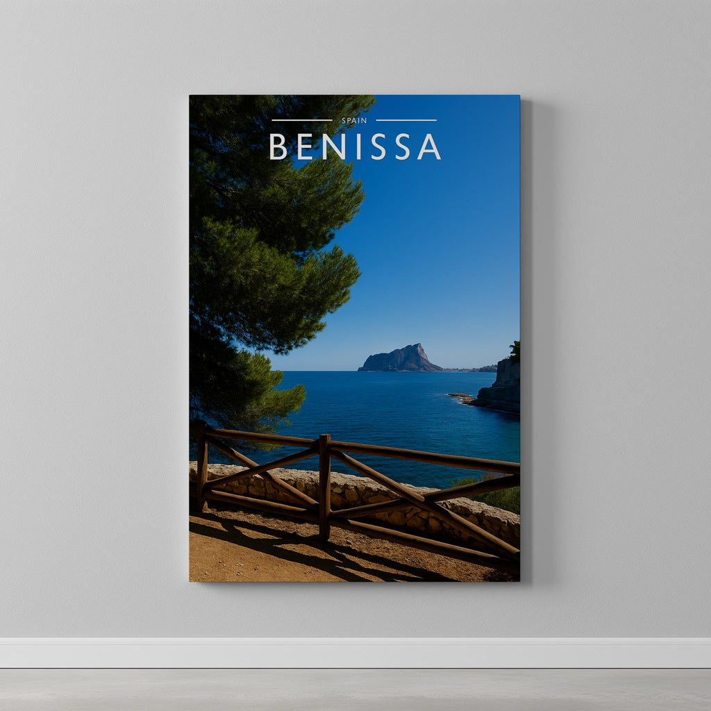 Benissa Travel Poster as a gallery-wrapped canvas on a plain wall