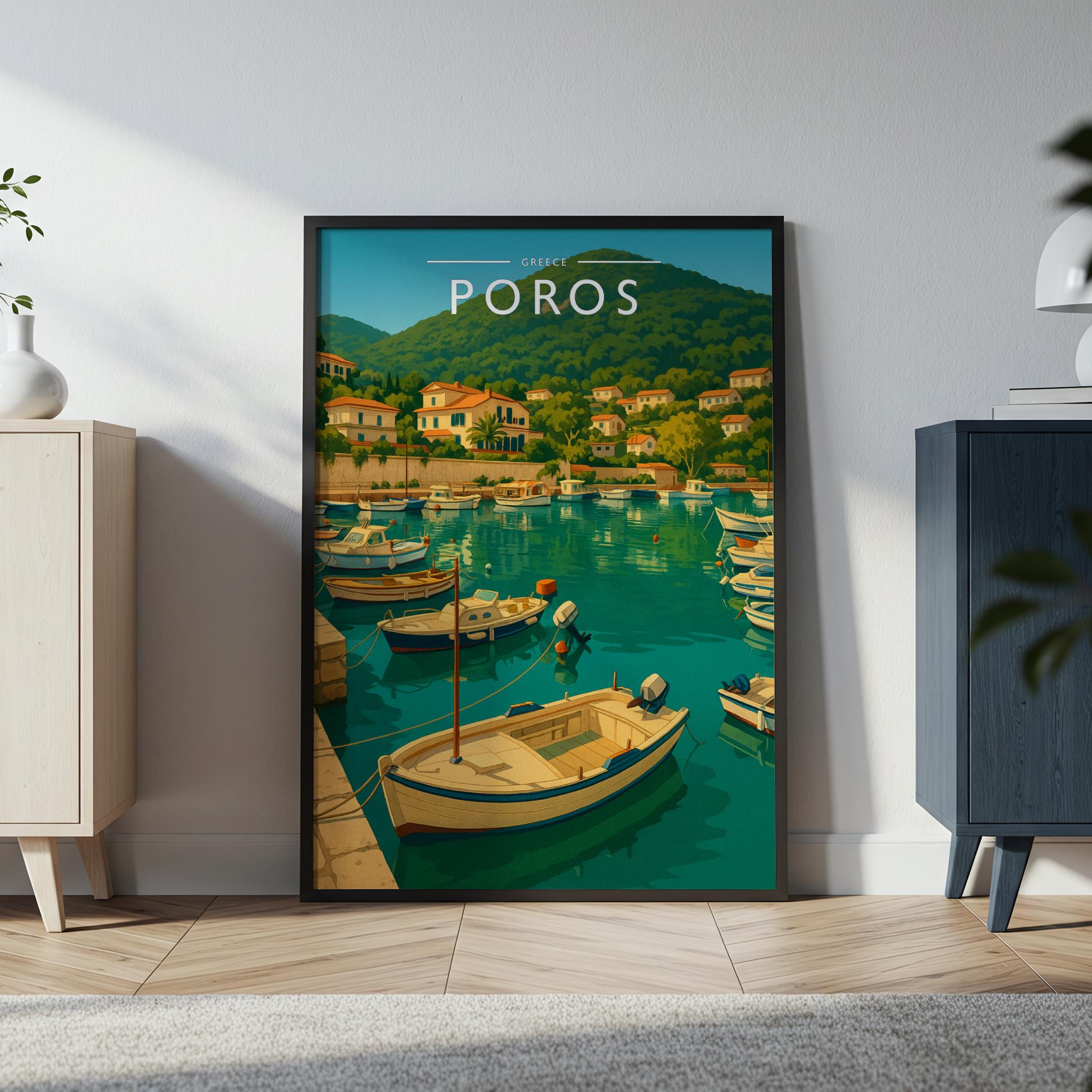Poros #2 Travel Poster in a black frame