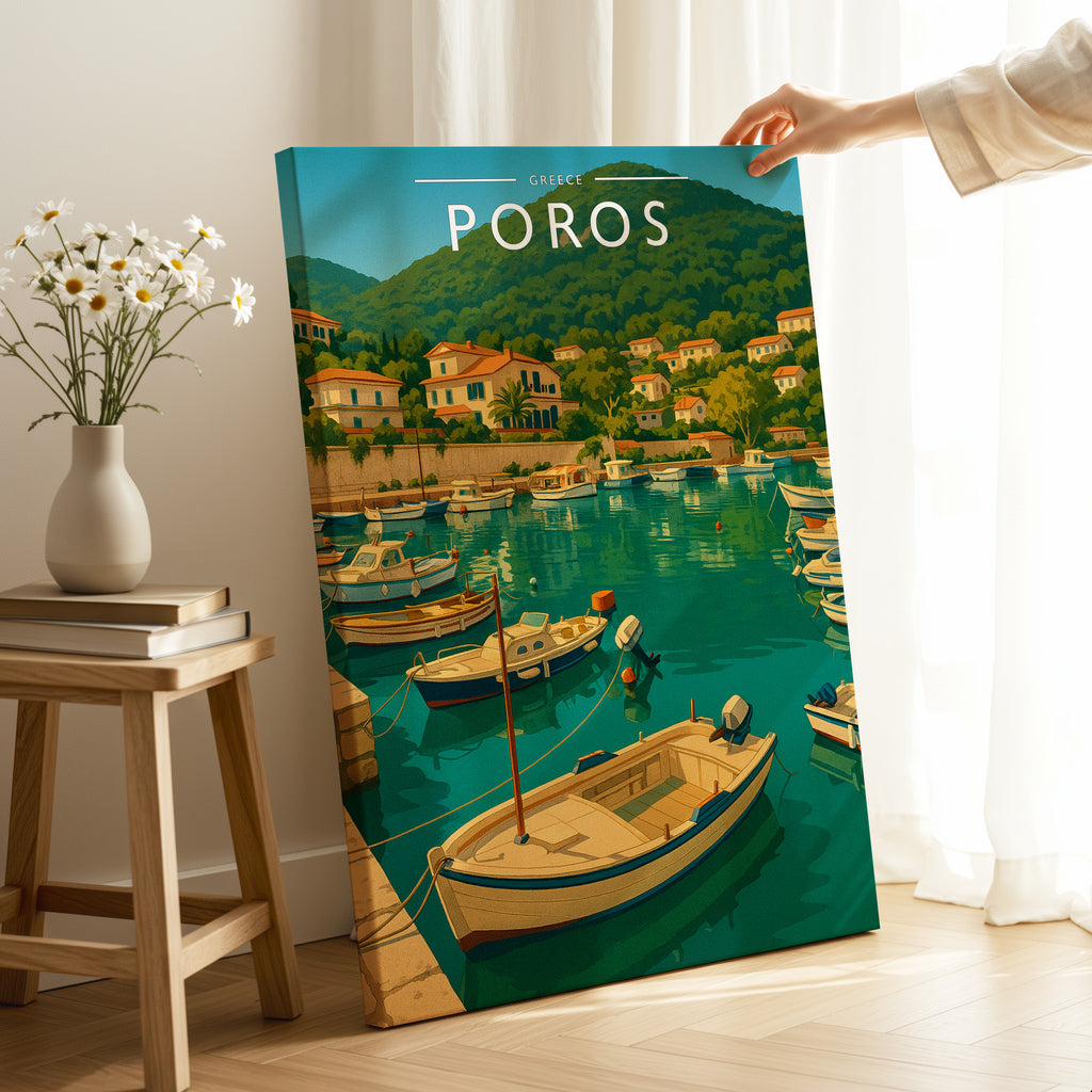 Poros #2 Travel Poster as a gallery-wrapped canvas