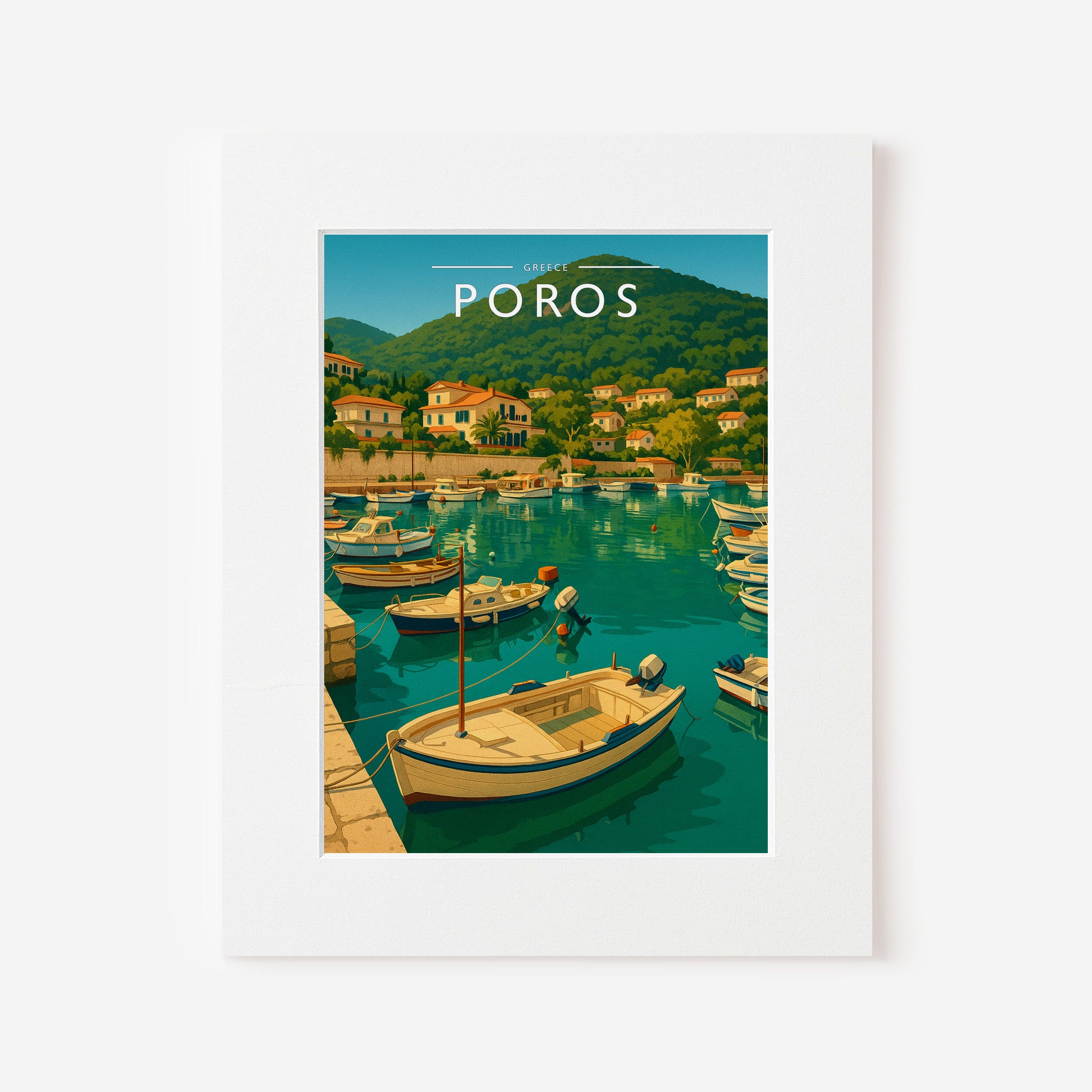 Poros #2 Travel Poster in a white mount