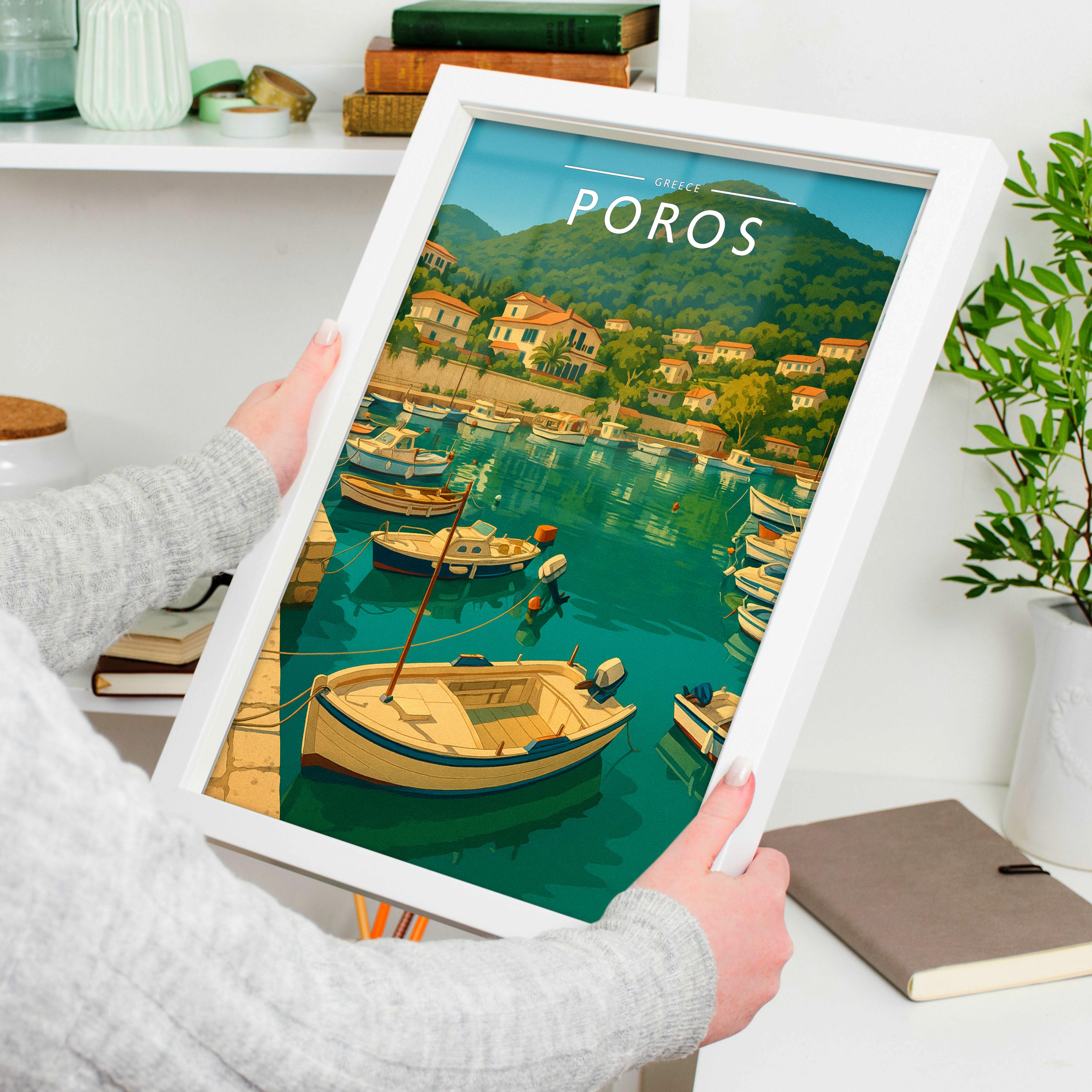 Poros #2 Travel Poster held in a white frame
