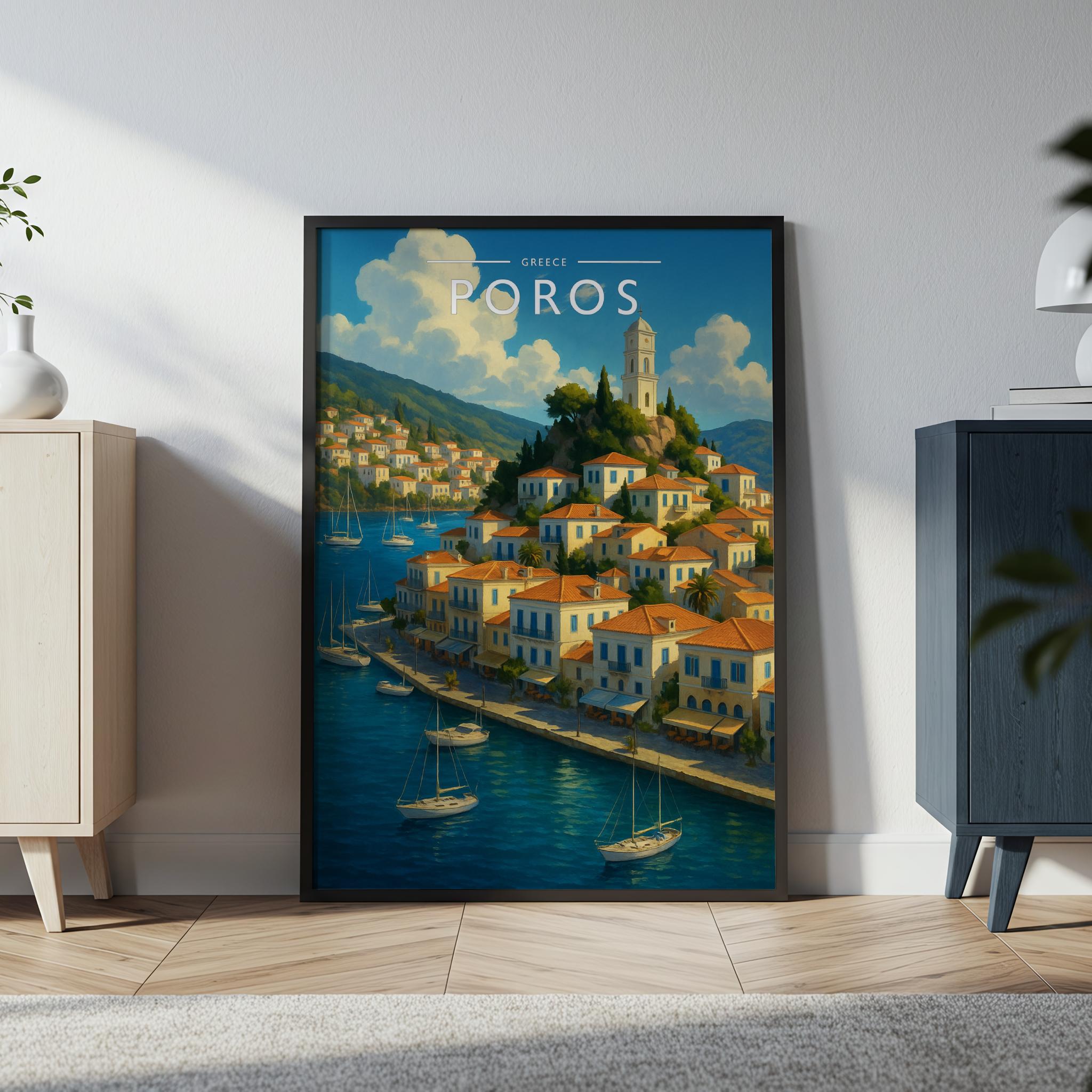 Poros #3 Travel Poster in a black frame