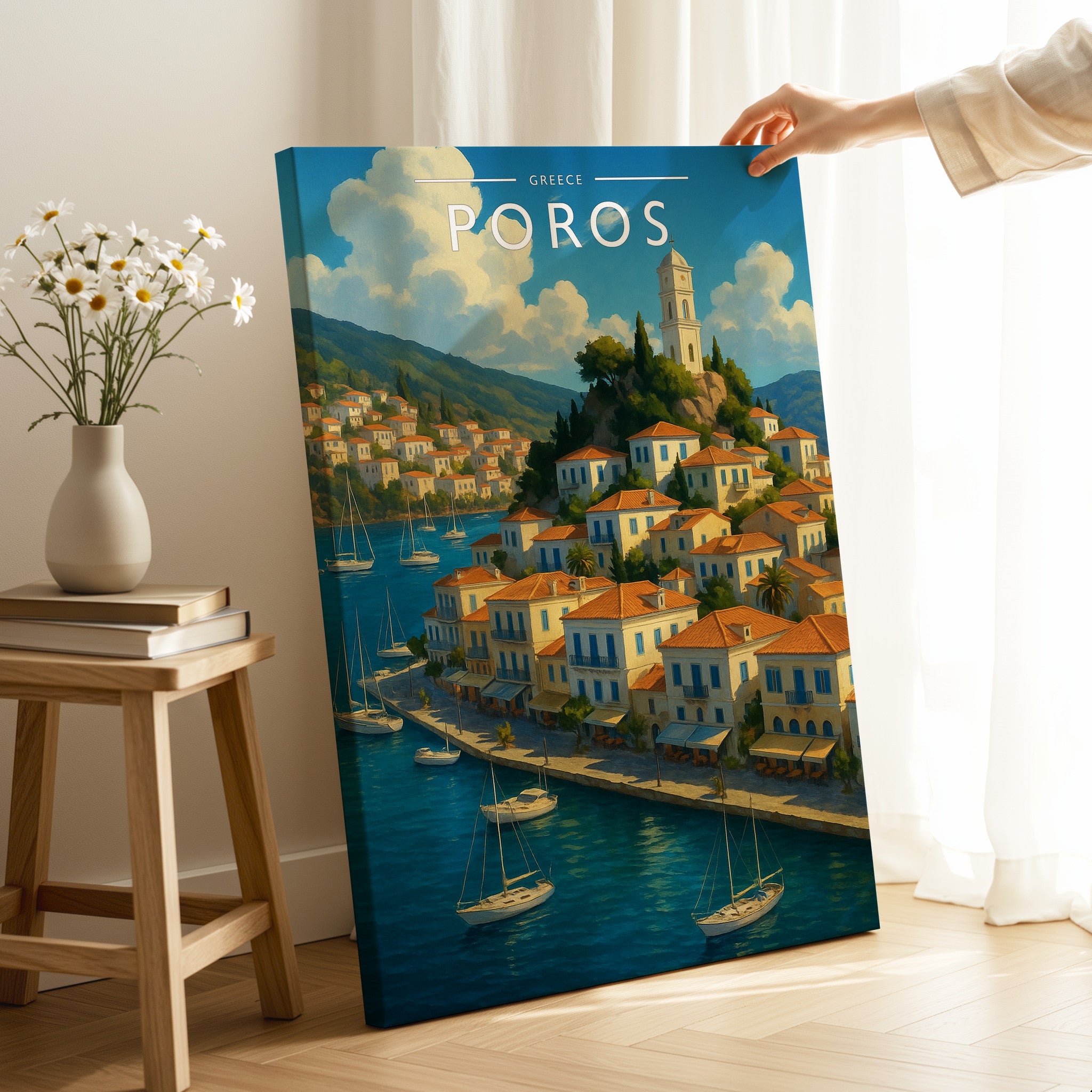 Poros #3 Travel Poster as a gallery-wrapped canvas